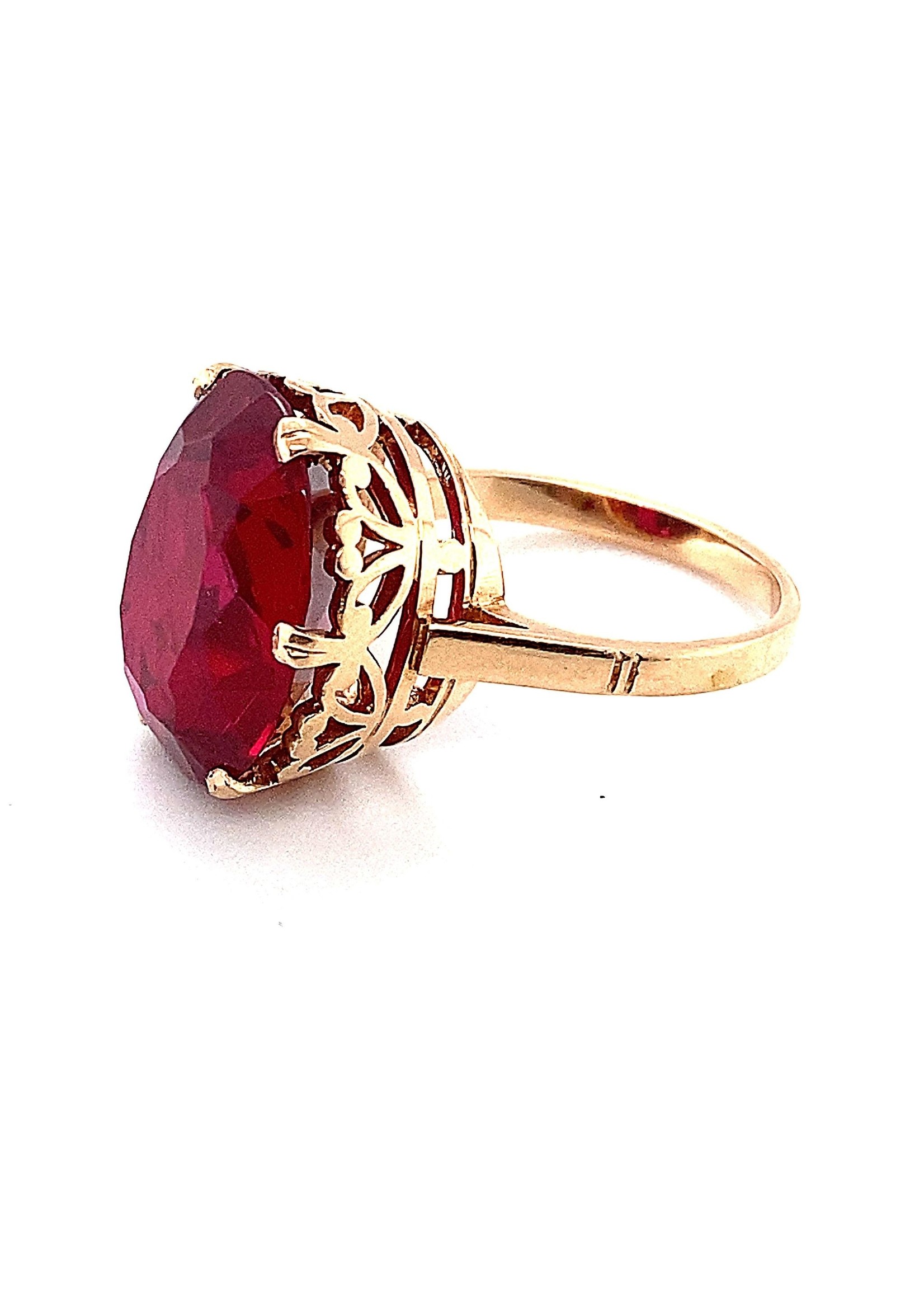 Vintage & Occasion Vintage & Occasion rosegouden ring met rode  edelsteen - maat 16,5
