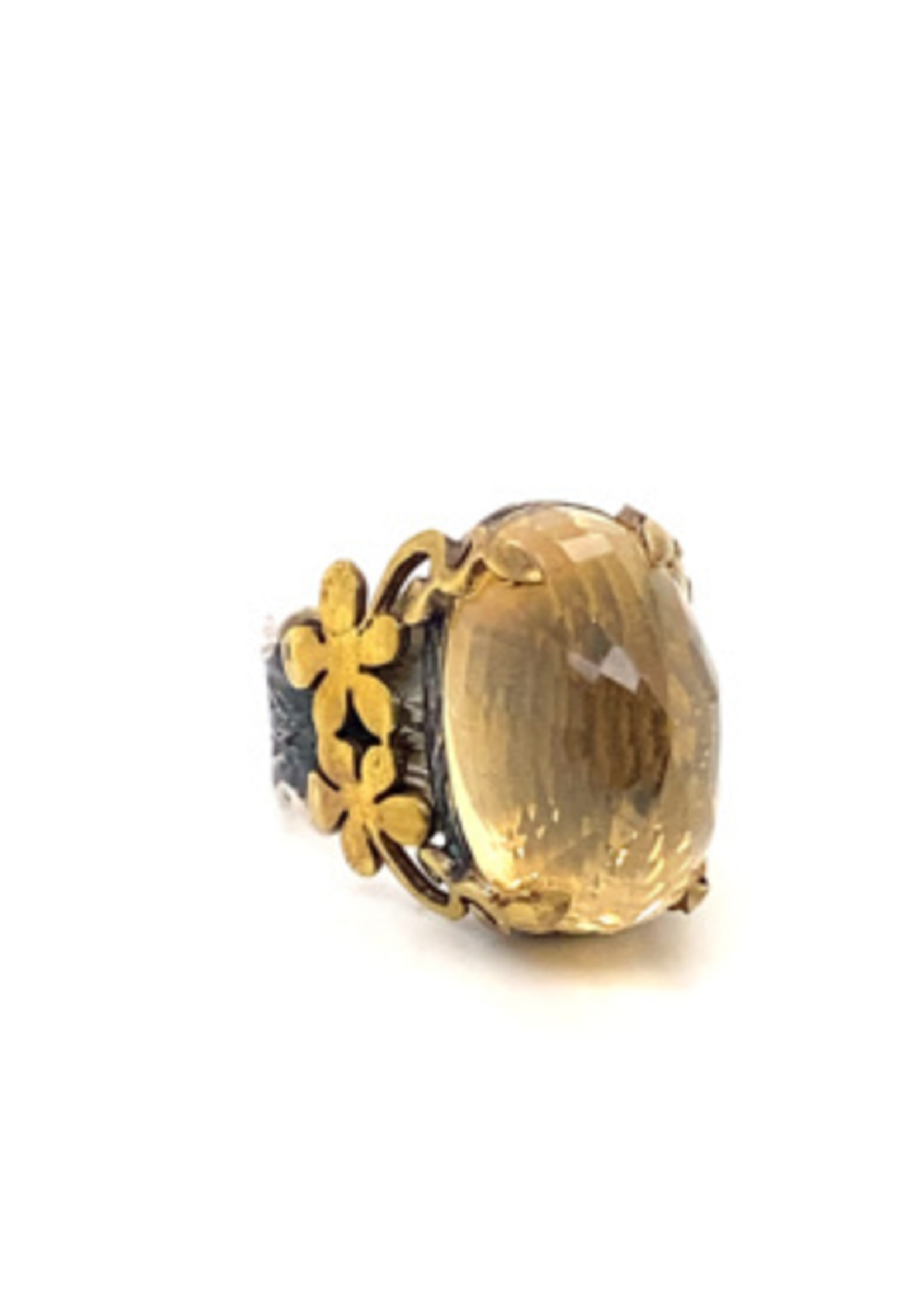 Vintage & Occasion Occasion handgemaakte ring met grote lemonkwarts