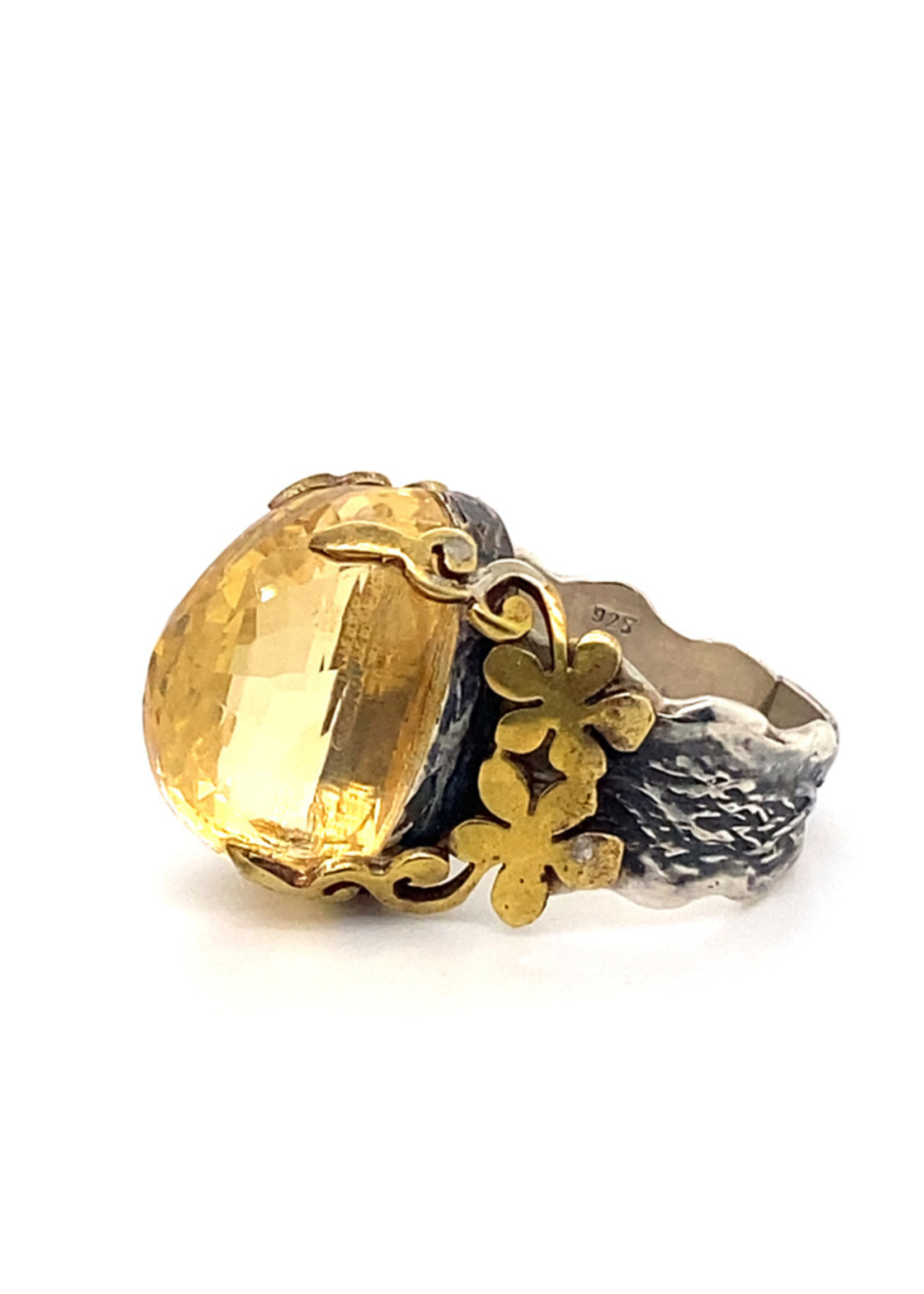 Vintage & Occasion Occasion handgemaakte ring met grote lemonkwarts