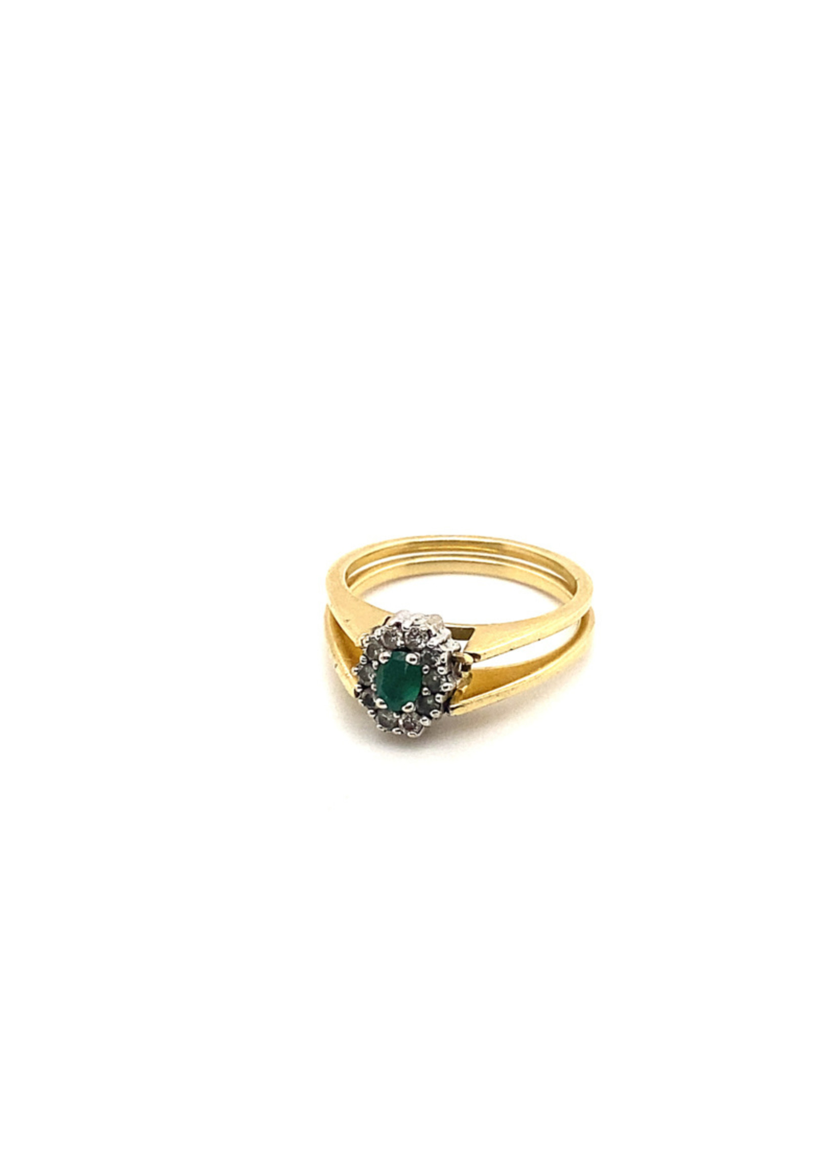 Vintage & Occasion Occasion wisselbare bicolor entourage ring met saffier, smaragd en diamant