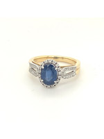 Vintage & Occasion Occasion Bicolor entourage ring met saffier en diamant