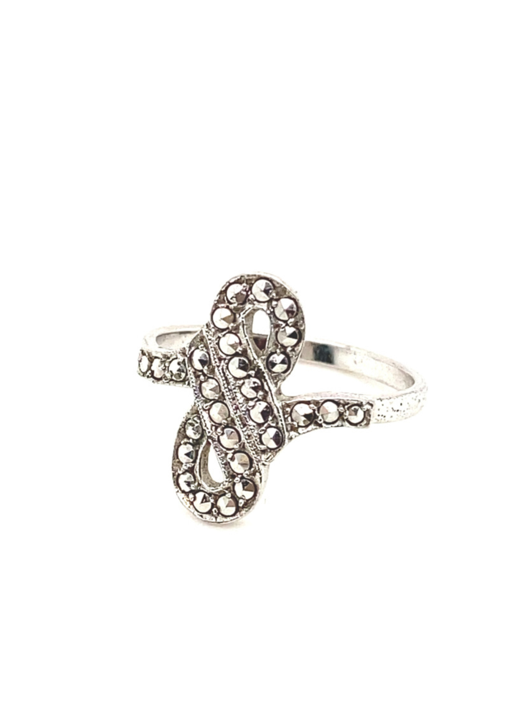 Vintage & Occasion Occasion zilveren krul ring en markasiet steentjes