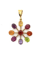 Vintage & Occasion Occasion 14k gouden hanger met 9 diverse gekleurde edelstenen