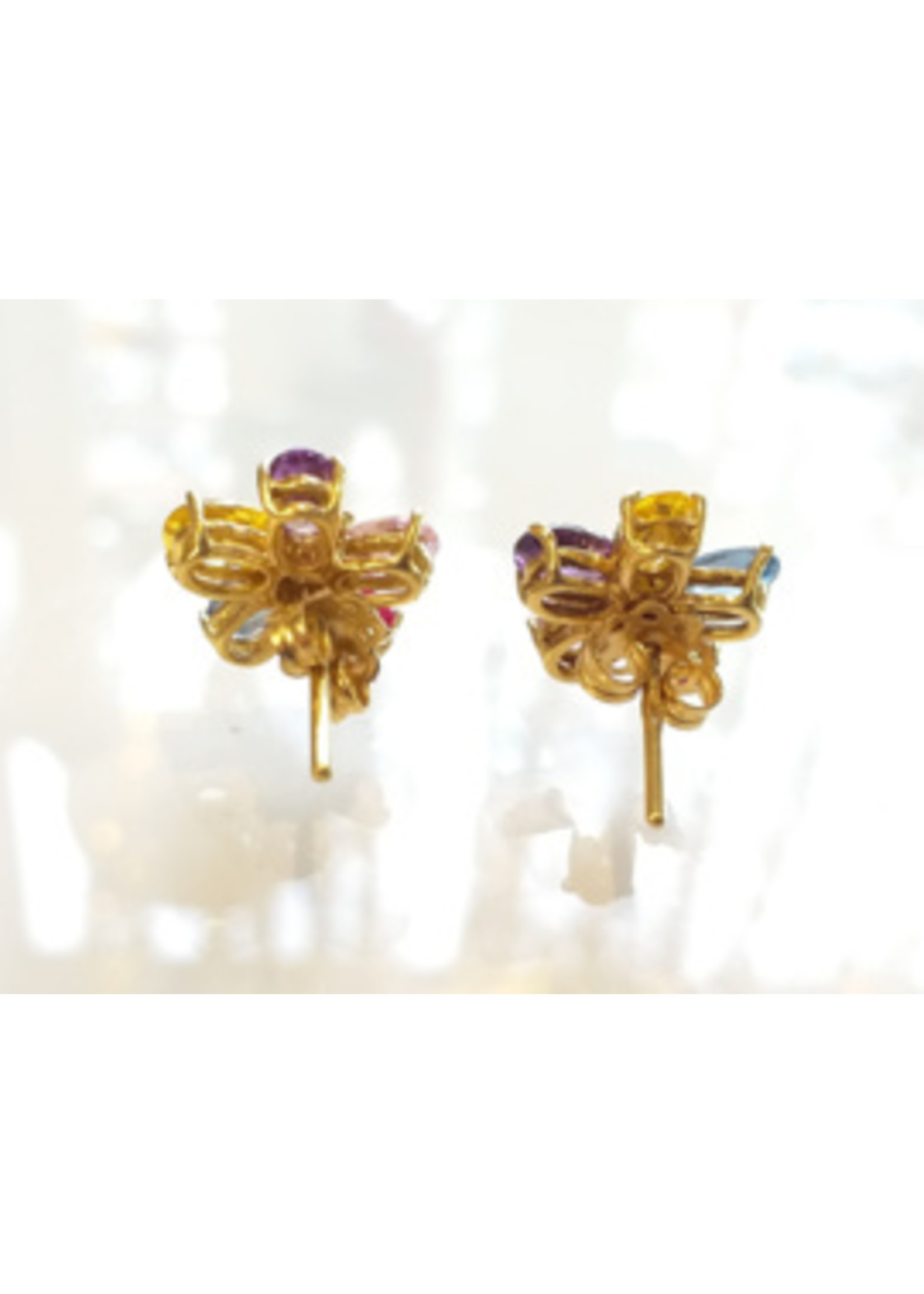 Vintage & Occasion Occasion geelgouden bloem oorbellen met zirkonia's