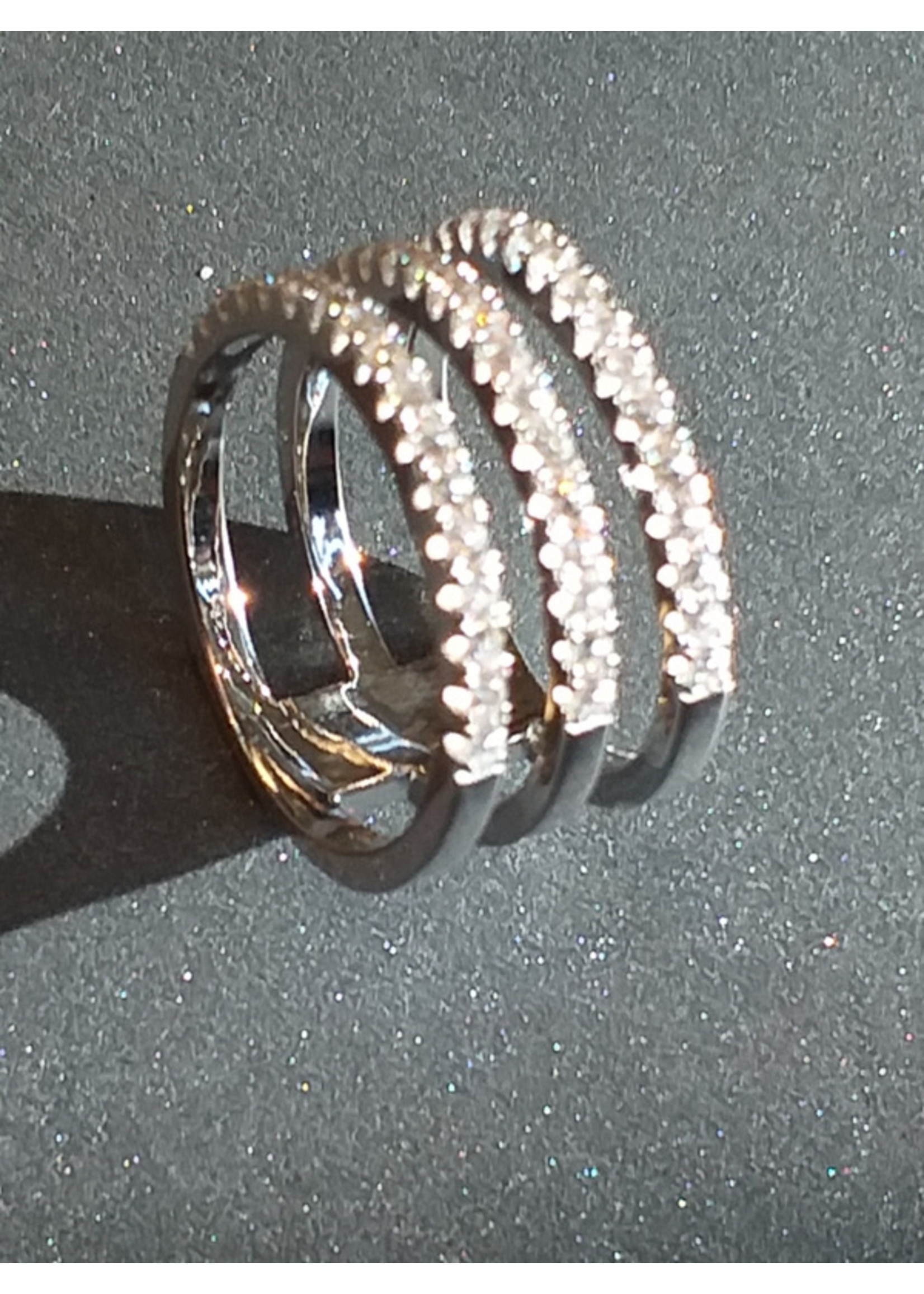 Vintage & Occasion Occasion zilveren 3 rijen ring met zirkonia's