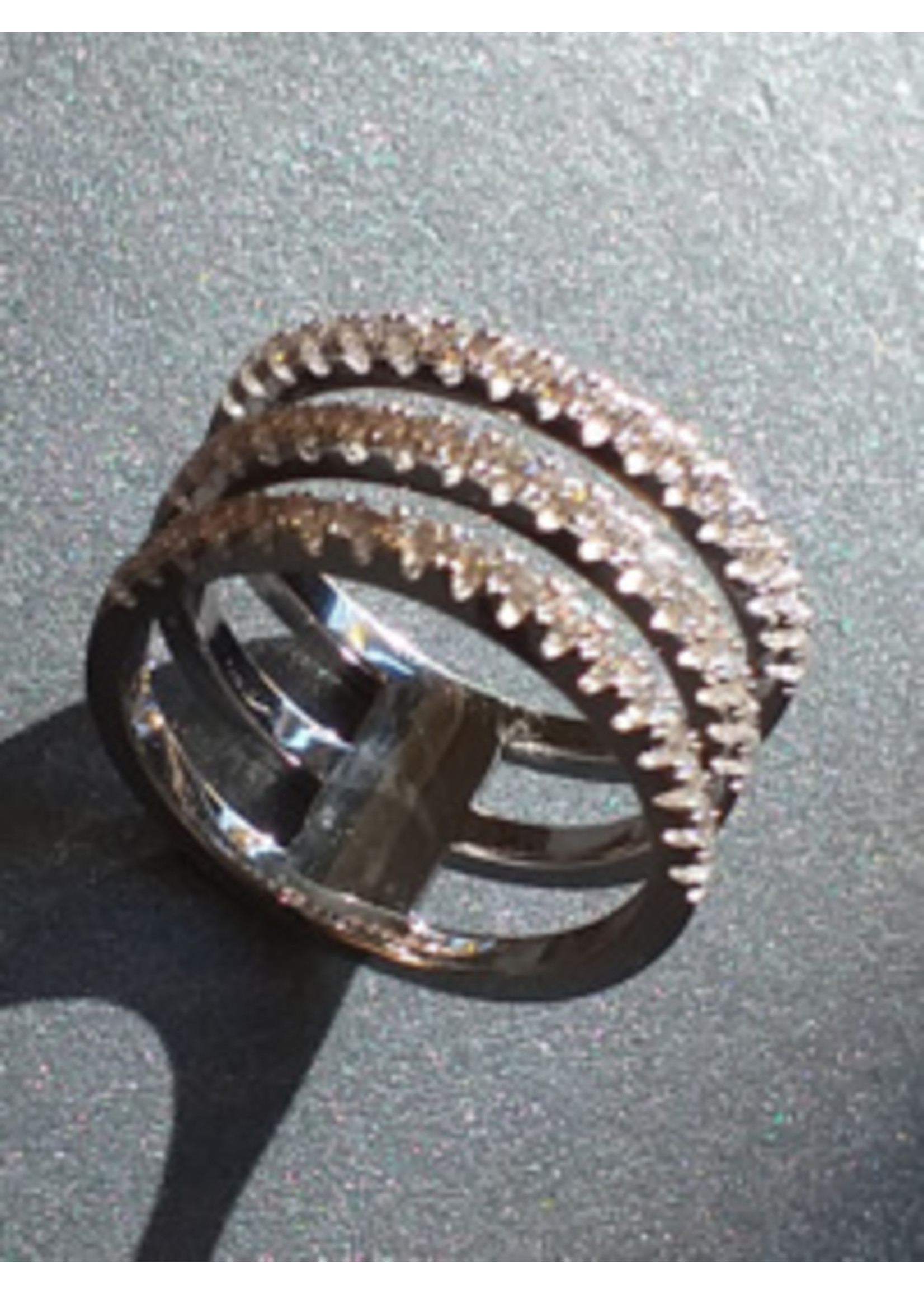 Vintage & Occasion Occasion zilveren 3 rijen ring met zirkonia's