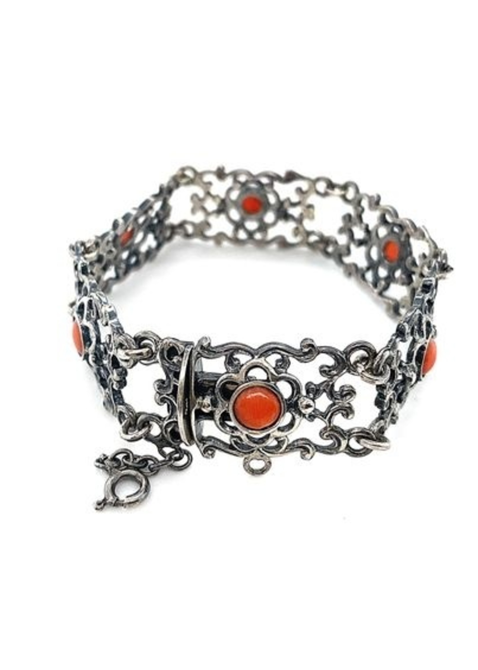 Vintage & Occasion Occasion zilveren schakelarmband met koraal