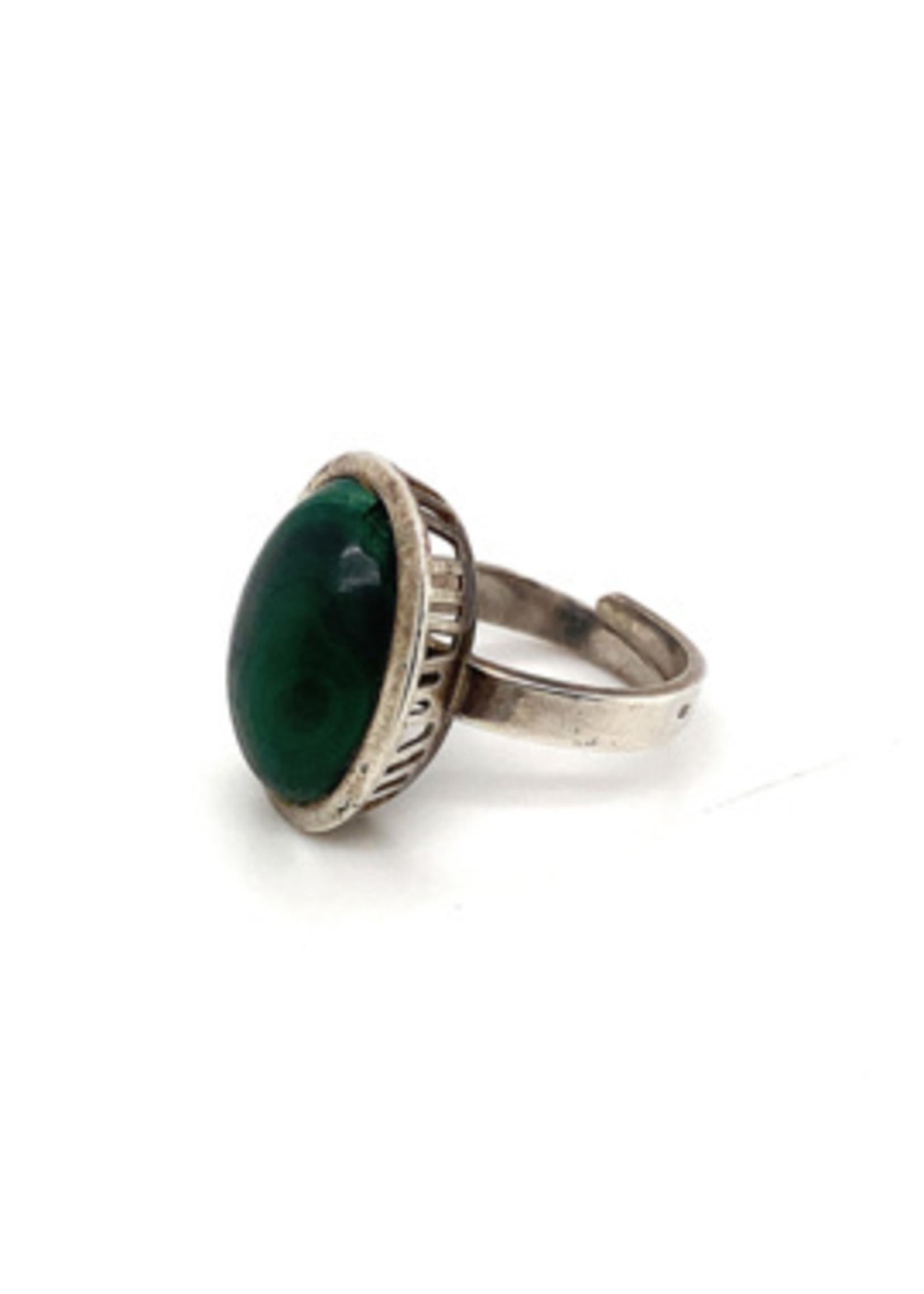 Vintage & Occasion Occasion zilveren ring met groene malachiet