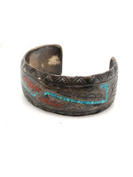 Vintage & Occasion Occasion bangle met gravures, turkoois en koraal