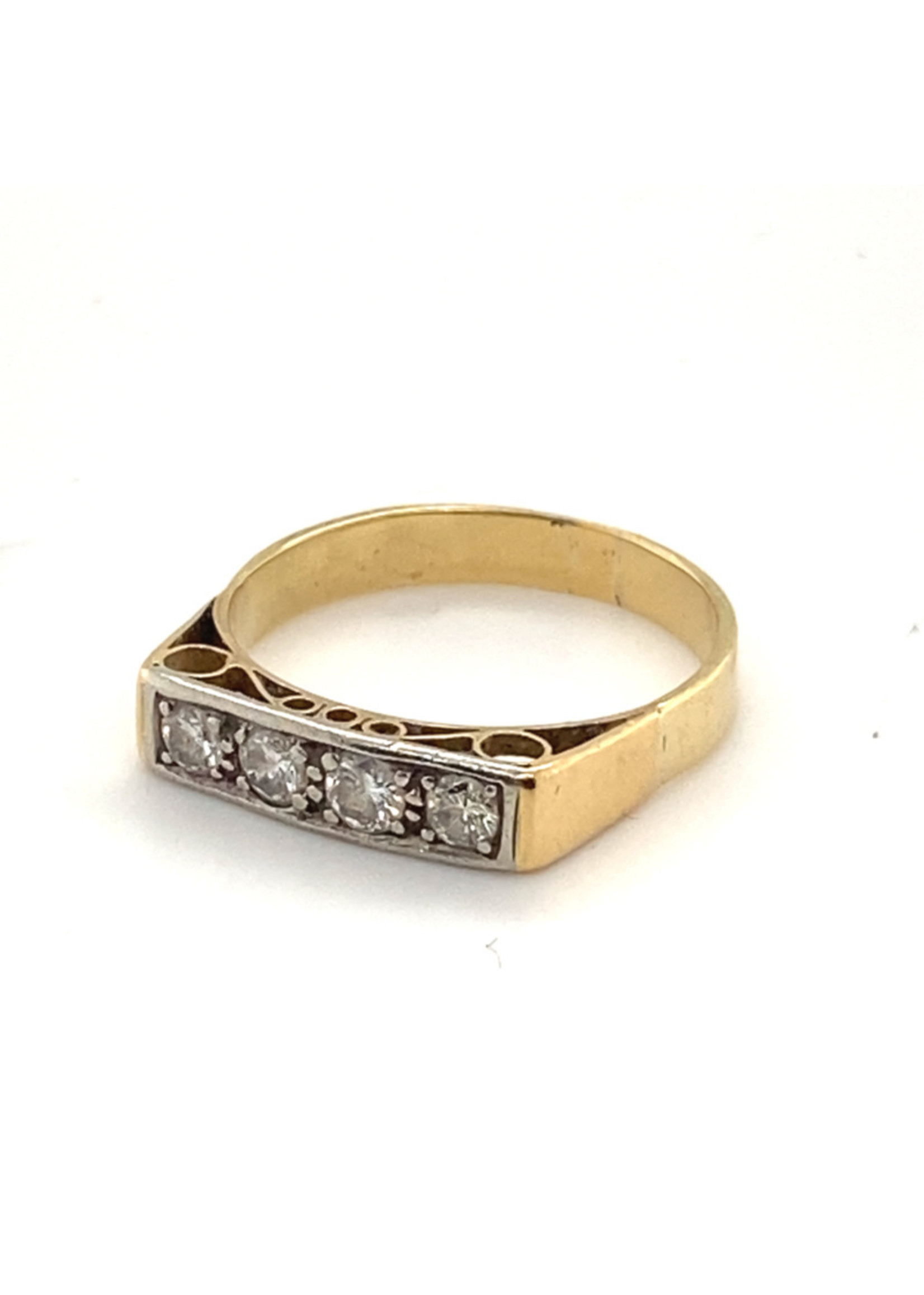 Vintage & Occasion Occasion bicolor ring met 4 diamanten 0.24ct SI-G