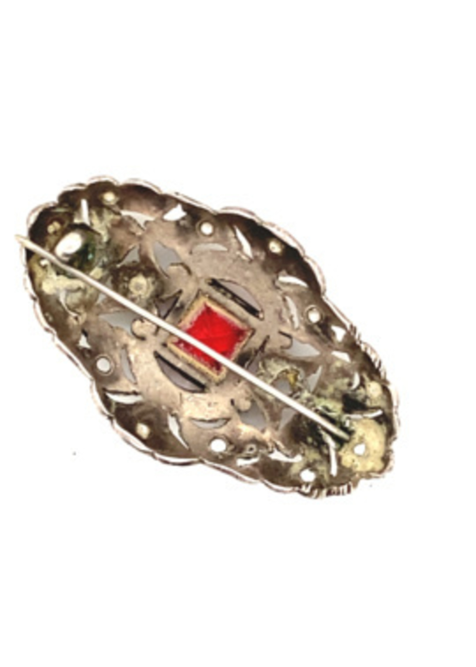 Vintage & Occasion Occasion zilveren antieke broche met rode steen