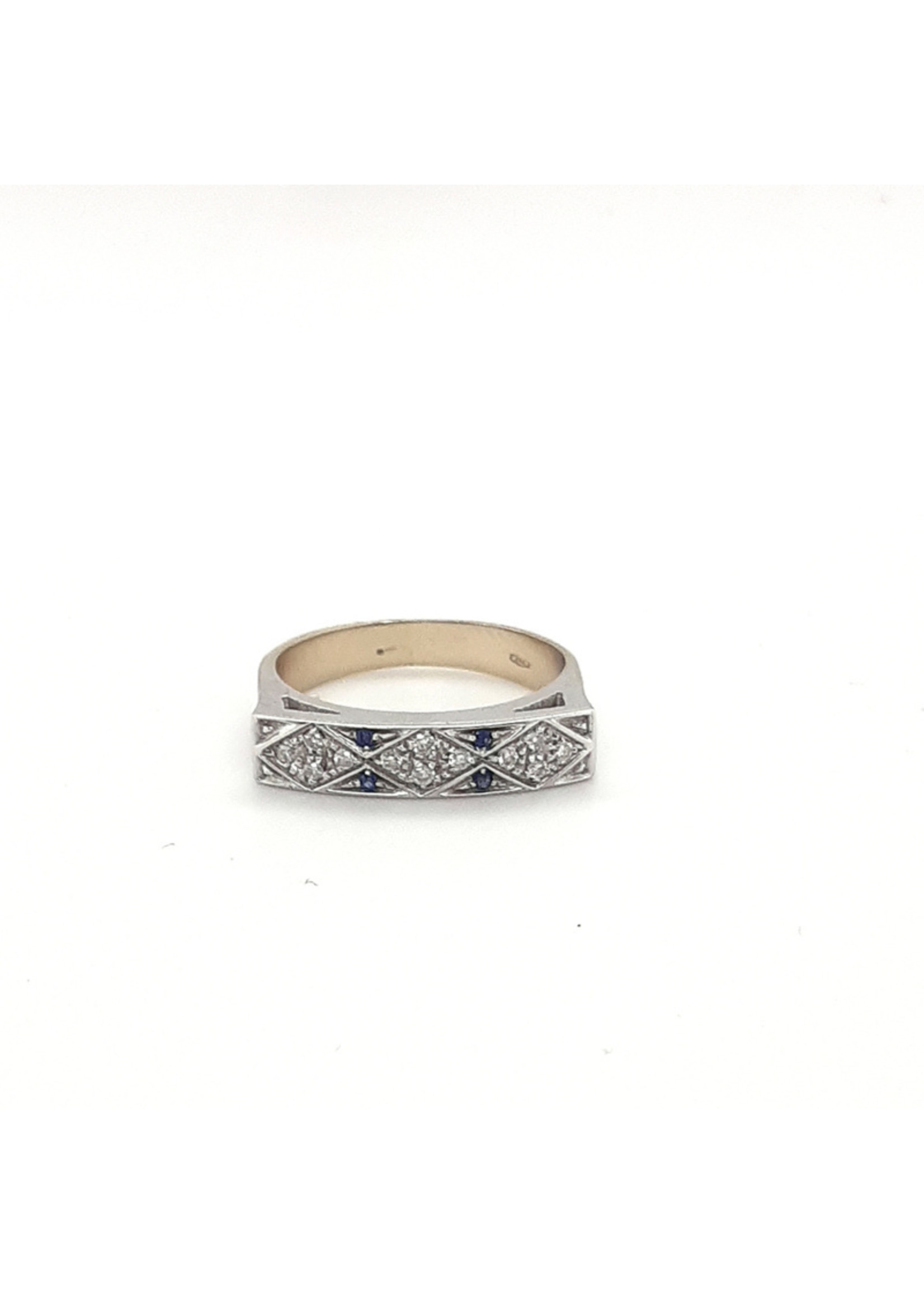 Vintage & Occasion Occasion witgouden ring met saffier en diamant 0.12ct