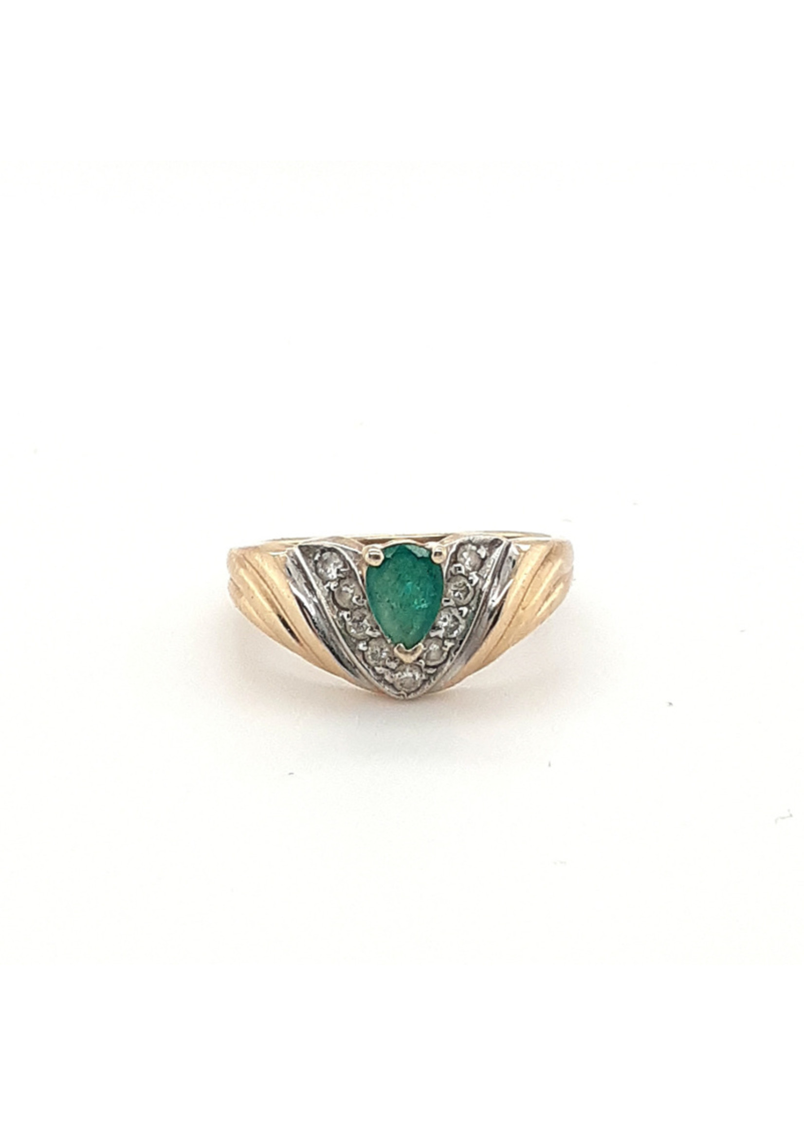 Vintage & Occasion Geelgouden ring met smaragd en briljant