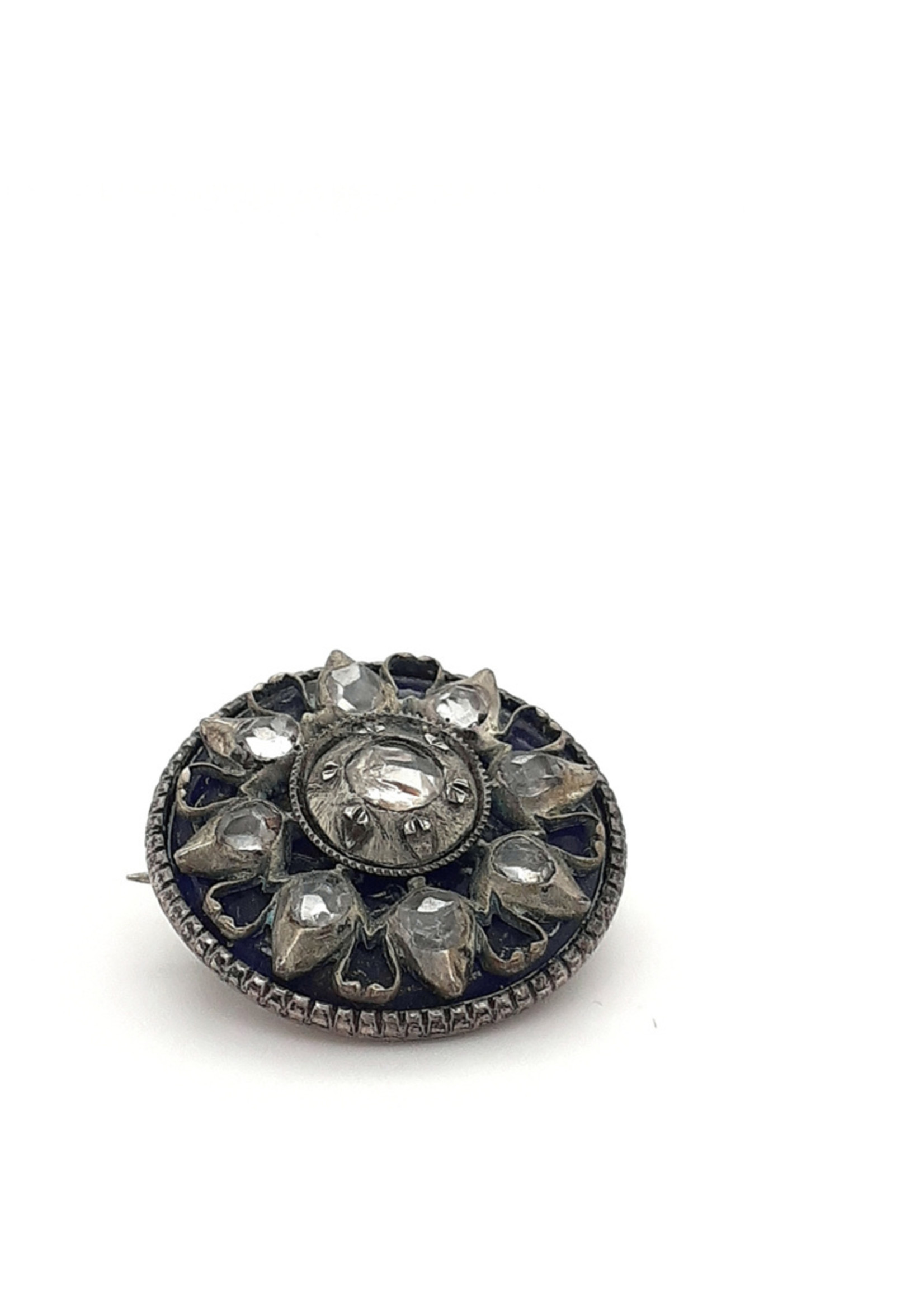 Vintage & Occasion Occasion zilveren broche met emaille en roosdiamanten