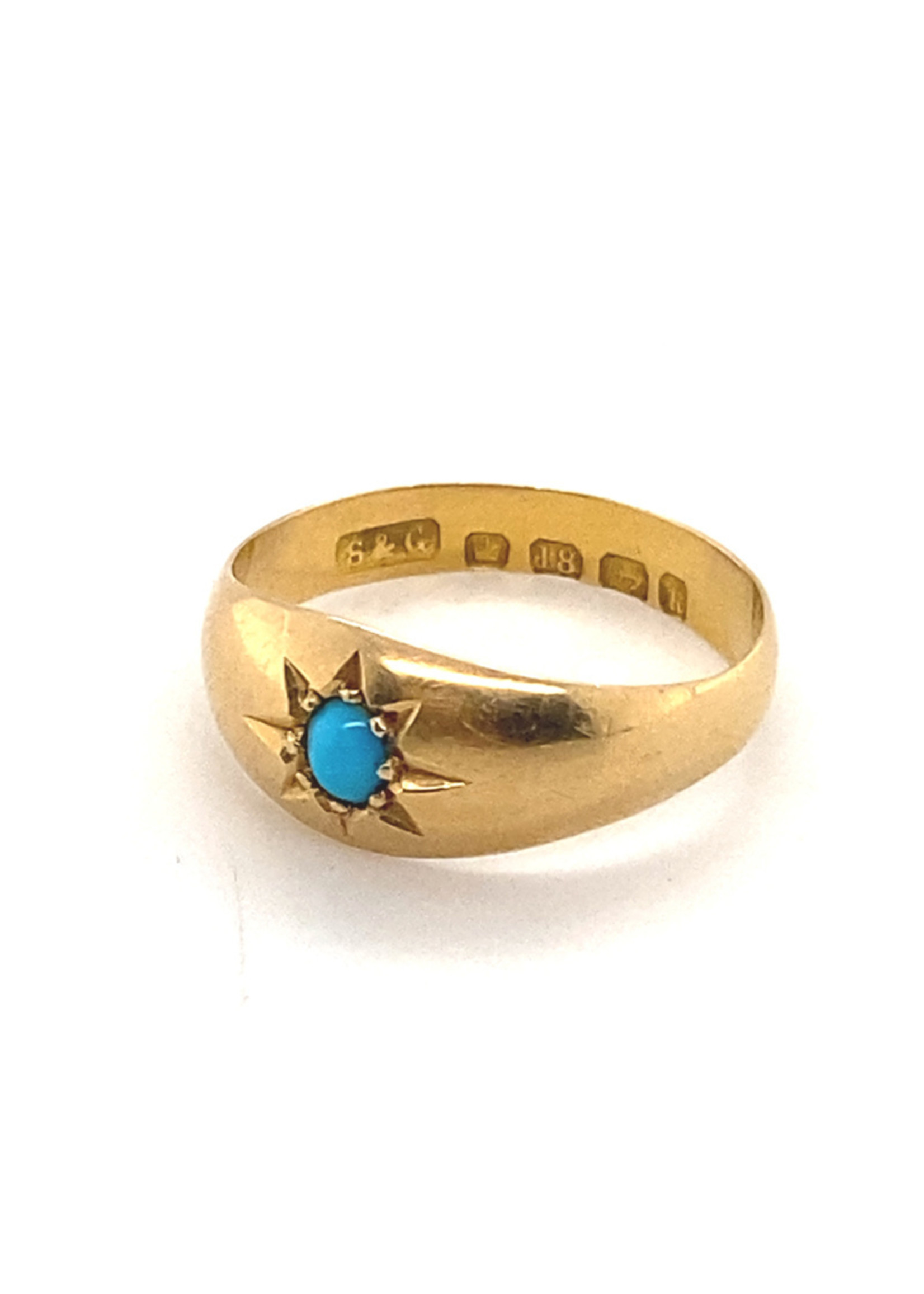 Vintage & Occasion Occasion gouden toelopende ring met turkoois