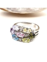 Vintage & Occasion Occasion zilveren kleurrijke ring met zirkonia's