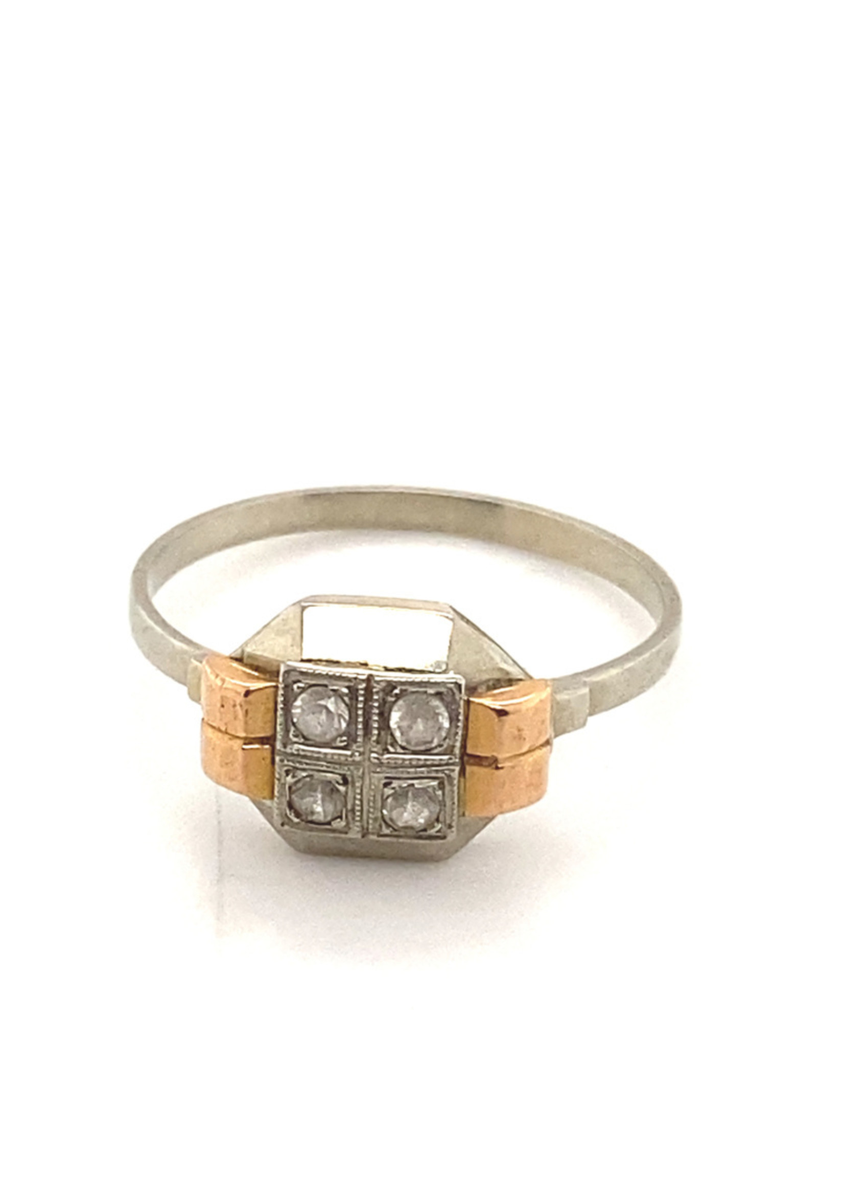 Vintage & Occasion Occasion bicolor gouden facet ring met achtkant diamantjes