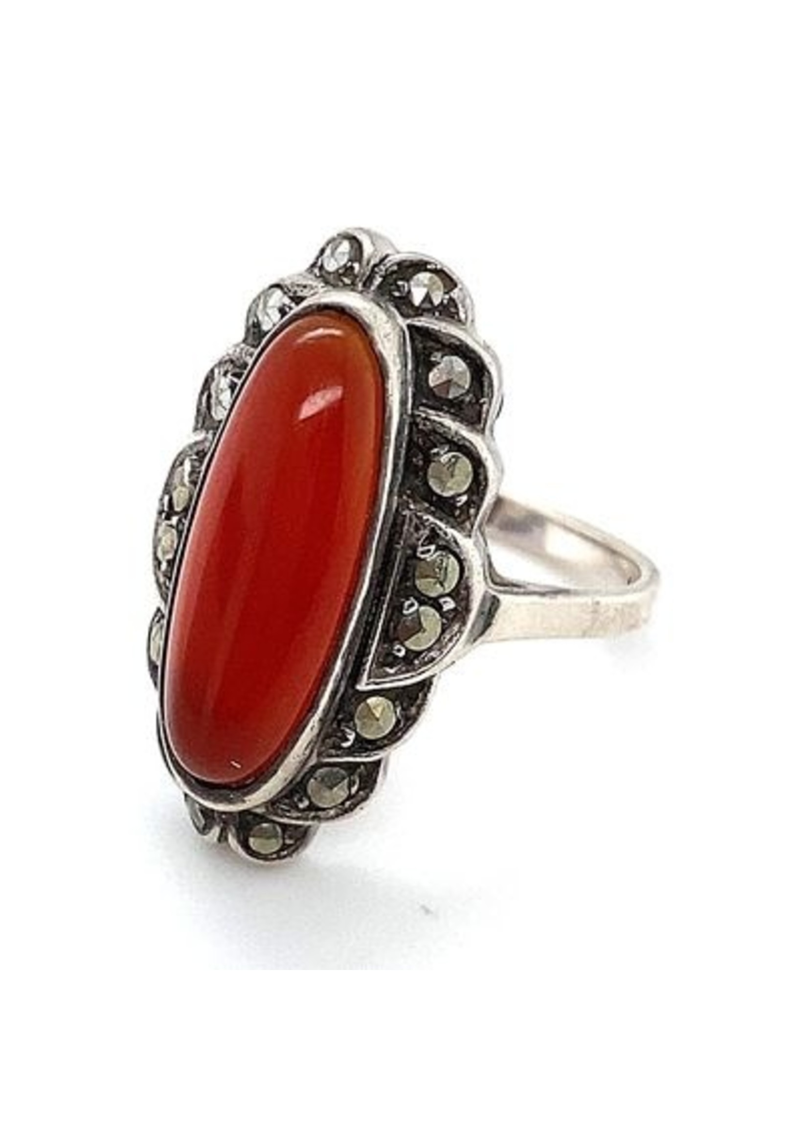 Vintage & Occasion Occasion zilveren ring met carneool en markasiet