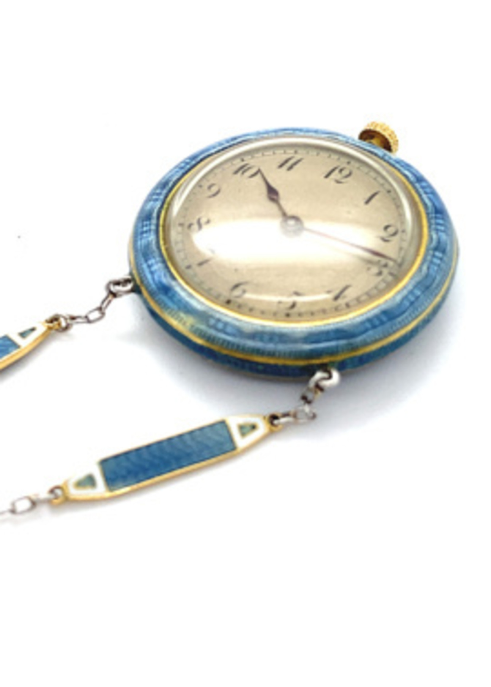 Vintage & Occasion Occasion zeldzaam Duits gouden geëmailleerd zakhorloge aan platina ketting