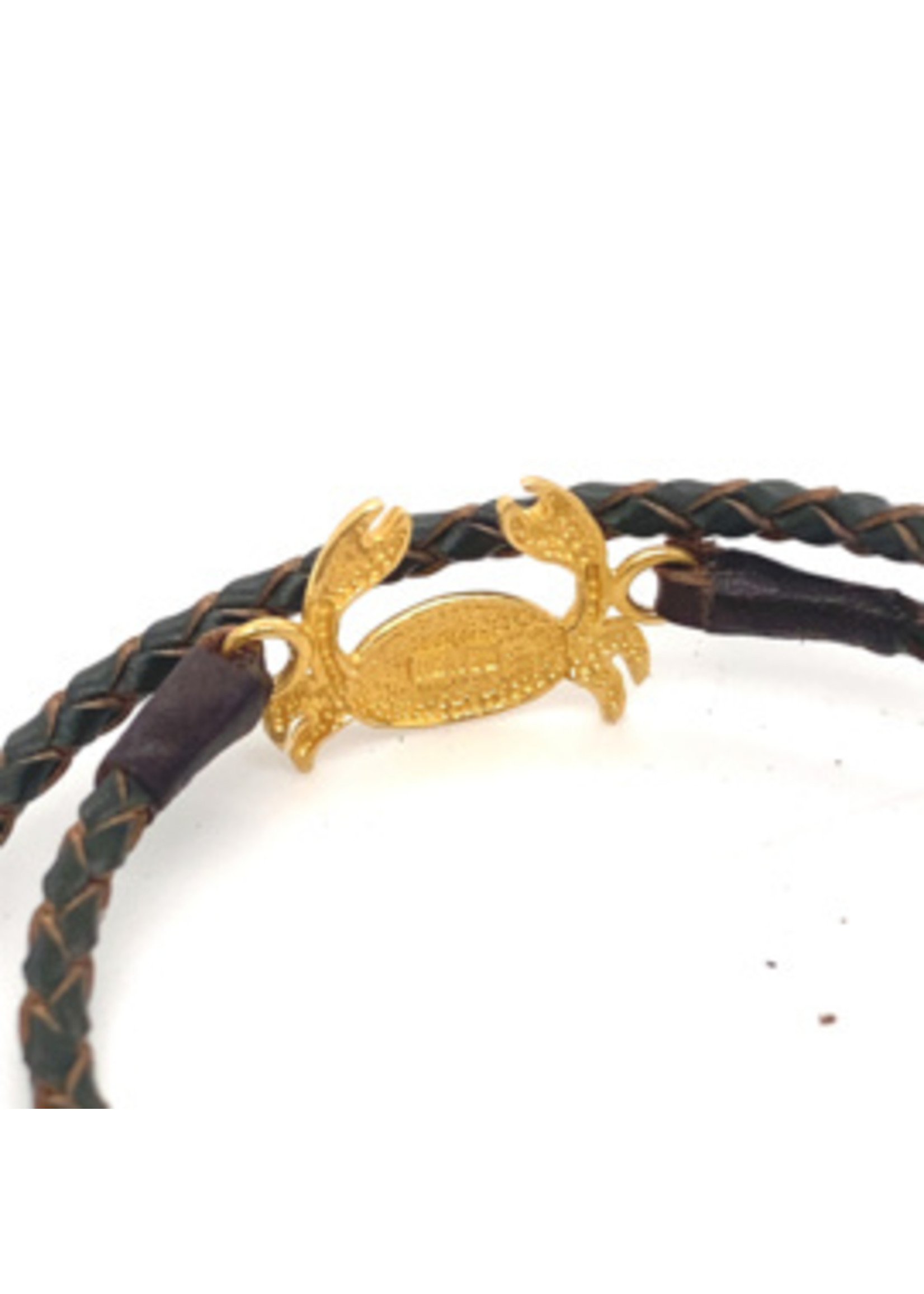 Vintage & Occasion Occasion leren armband met gouden krab ornament