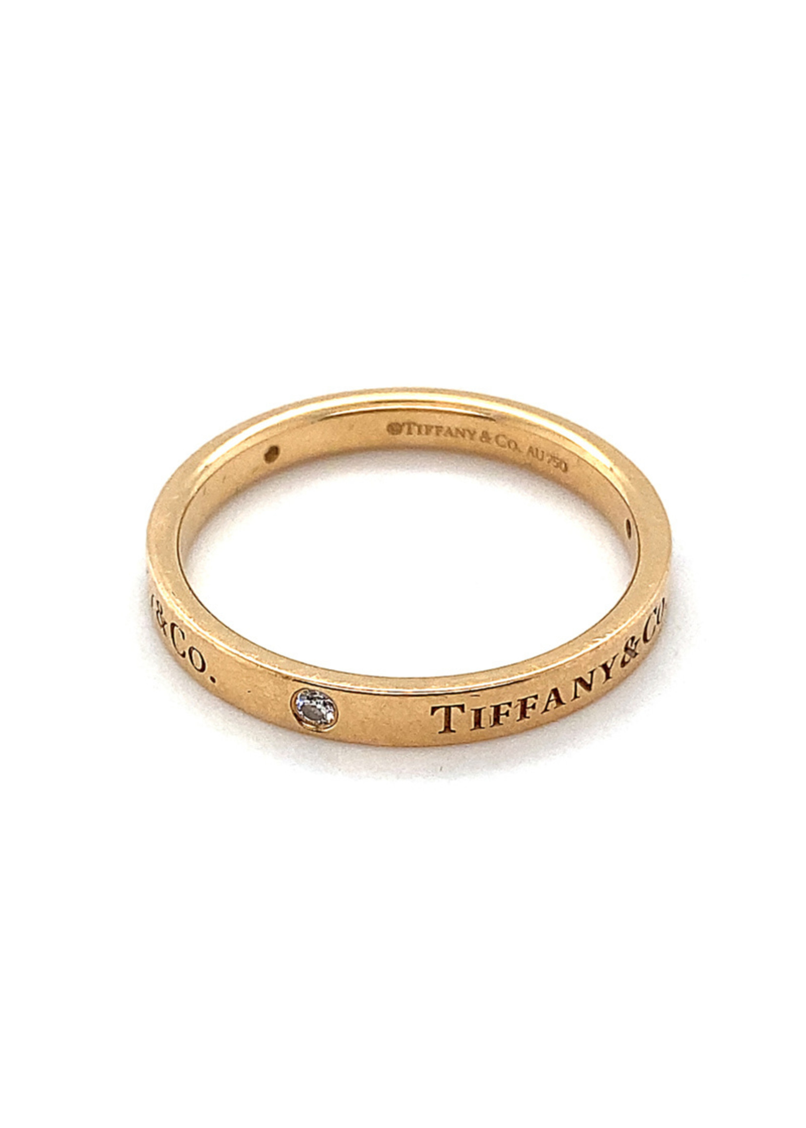 Vintage & Occasion Occasion originele Tiffany & Co gouden band ring met 0.12ct diamant - Copy