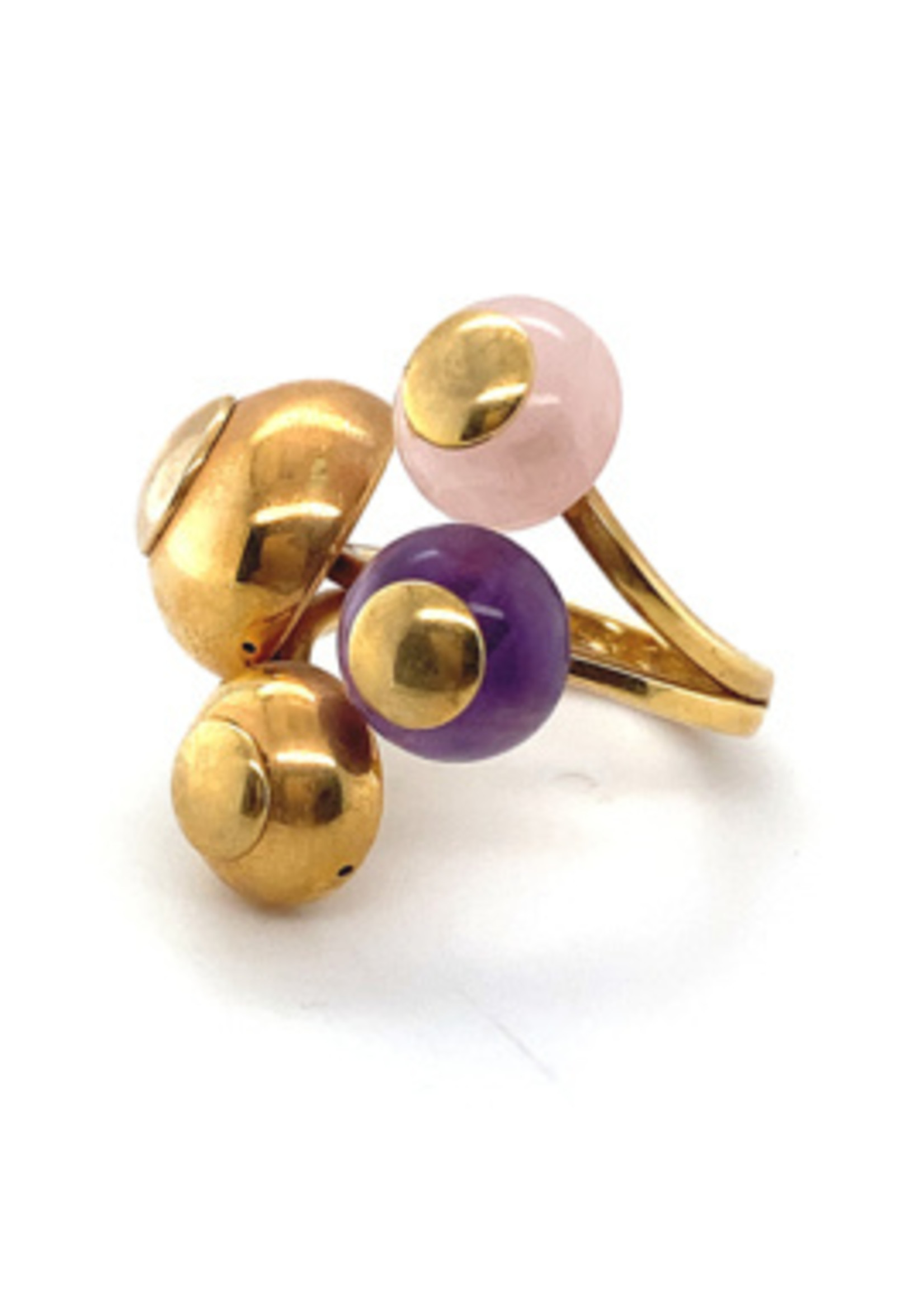 Vintage & Occasion Occasion ring bollen met amethist en rozenkwarts