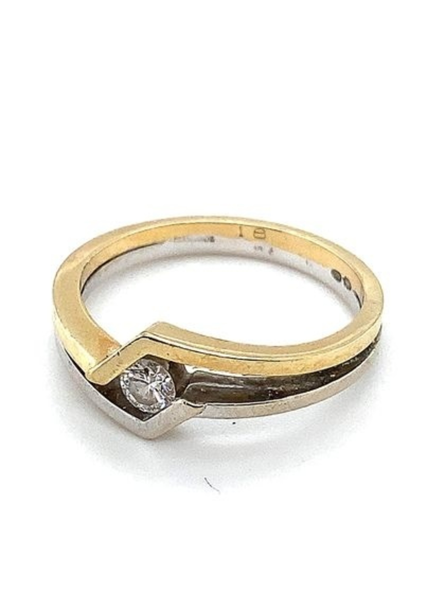 Vintage & Occasion Occasion Diamonde 18 kt geel gouden ring 0.18ct