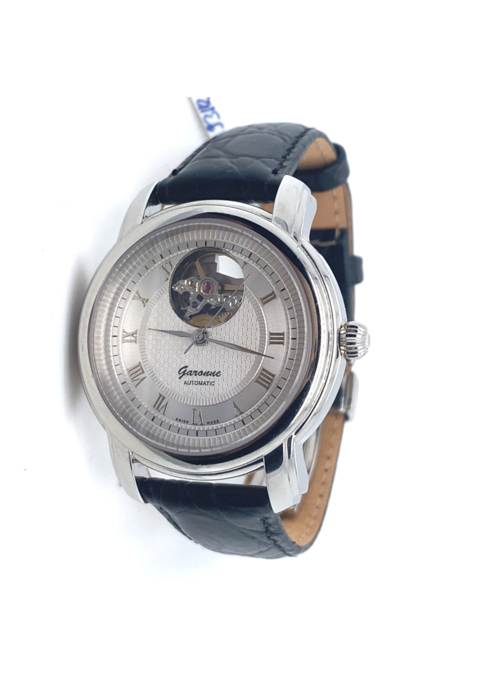 Vintage & Occasion Occasion nieuw Garonne herenpols horloge automaat met zwarte lederen band