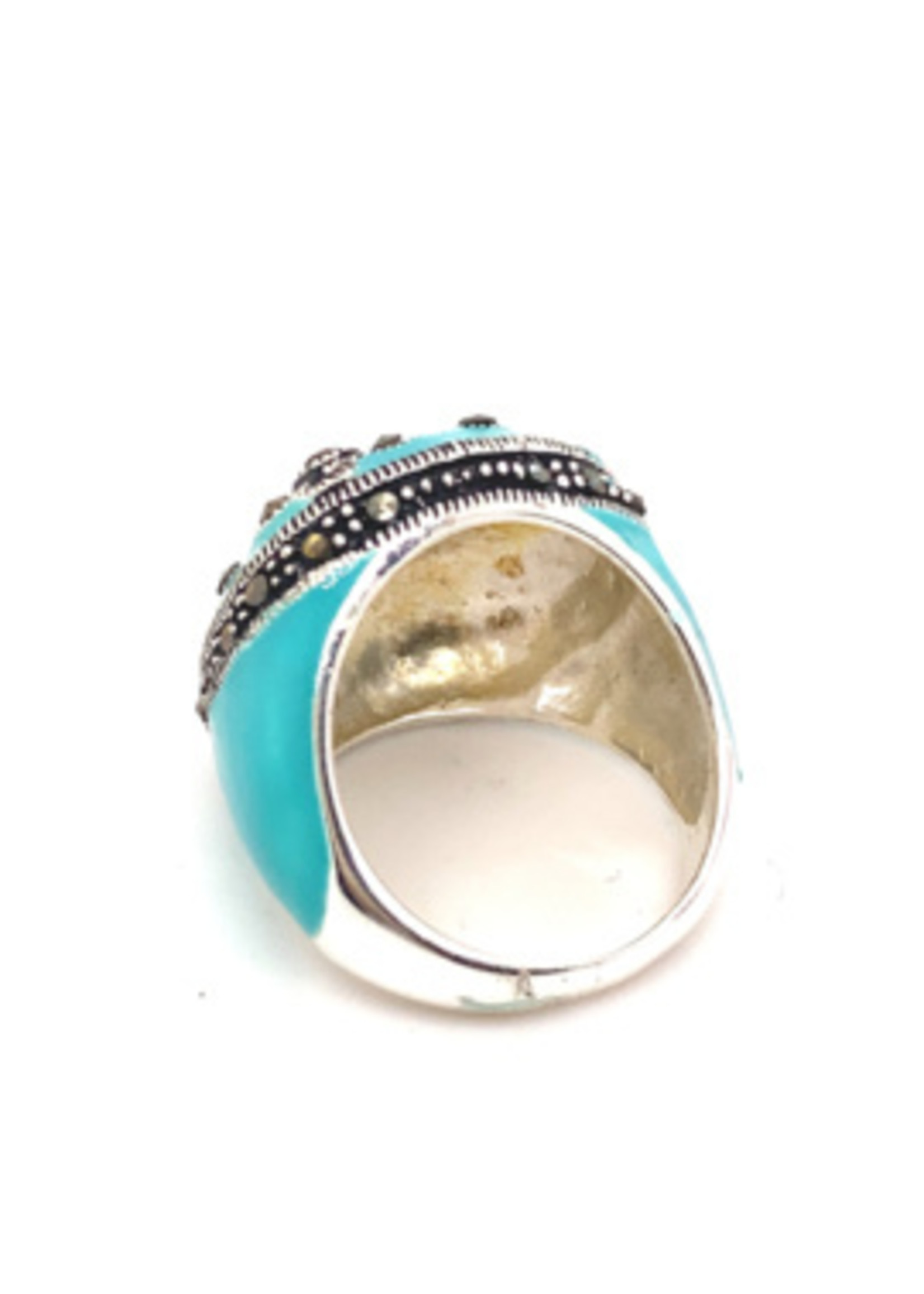 Vintage & Occasion Zilveren ring met markasiet en gekleurde emaille lak