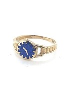Vintage & Occasion Occasion 14k  ring met blauw geëmailleerde klok