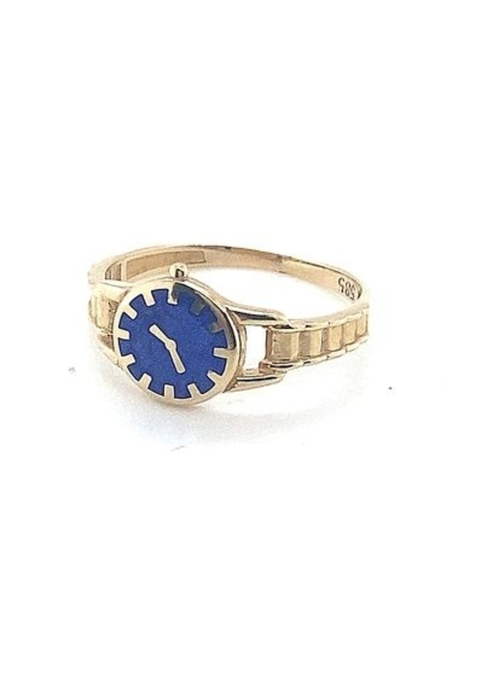 Vintage & Occasion Occasion 14k  ring met blauw geëmailleerde klok