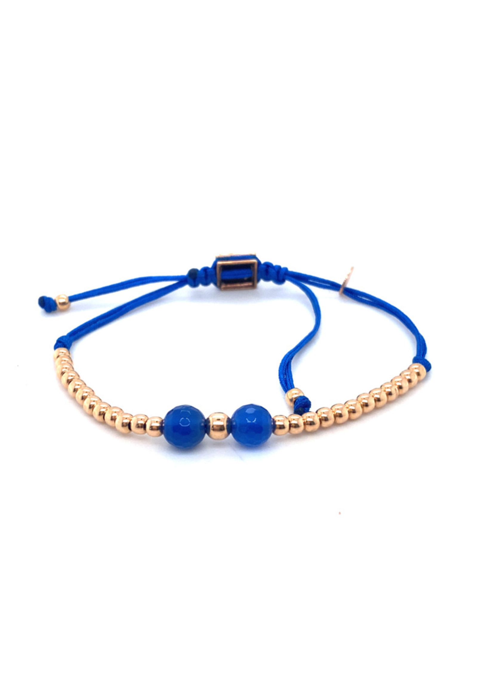 Vintage & Occasion fijne 18K gouden touwtjes armband met blauwe agaat