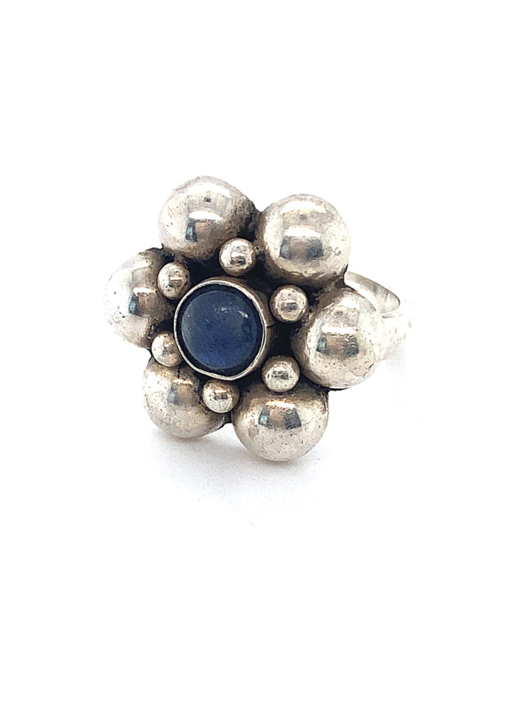 Vintage & Occasion Occasion bloemvormige zilveren ring met lapis lazuli