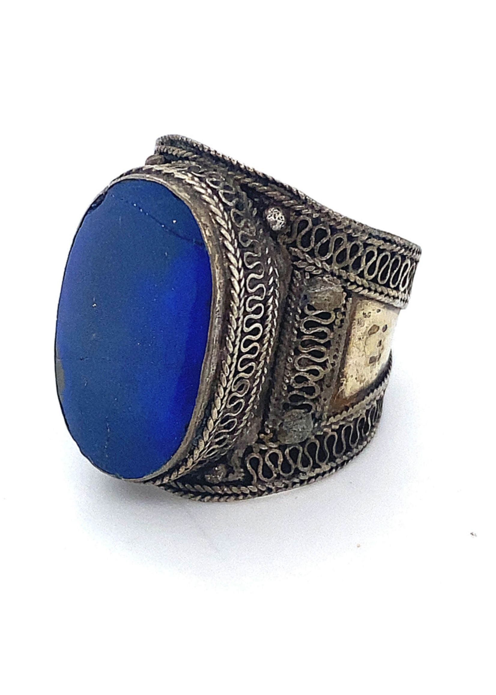 Vintage & Occasion Occasion bewerkte zilveren ring met lapis lazuli