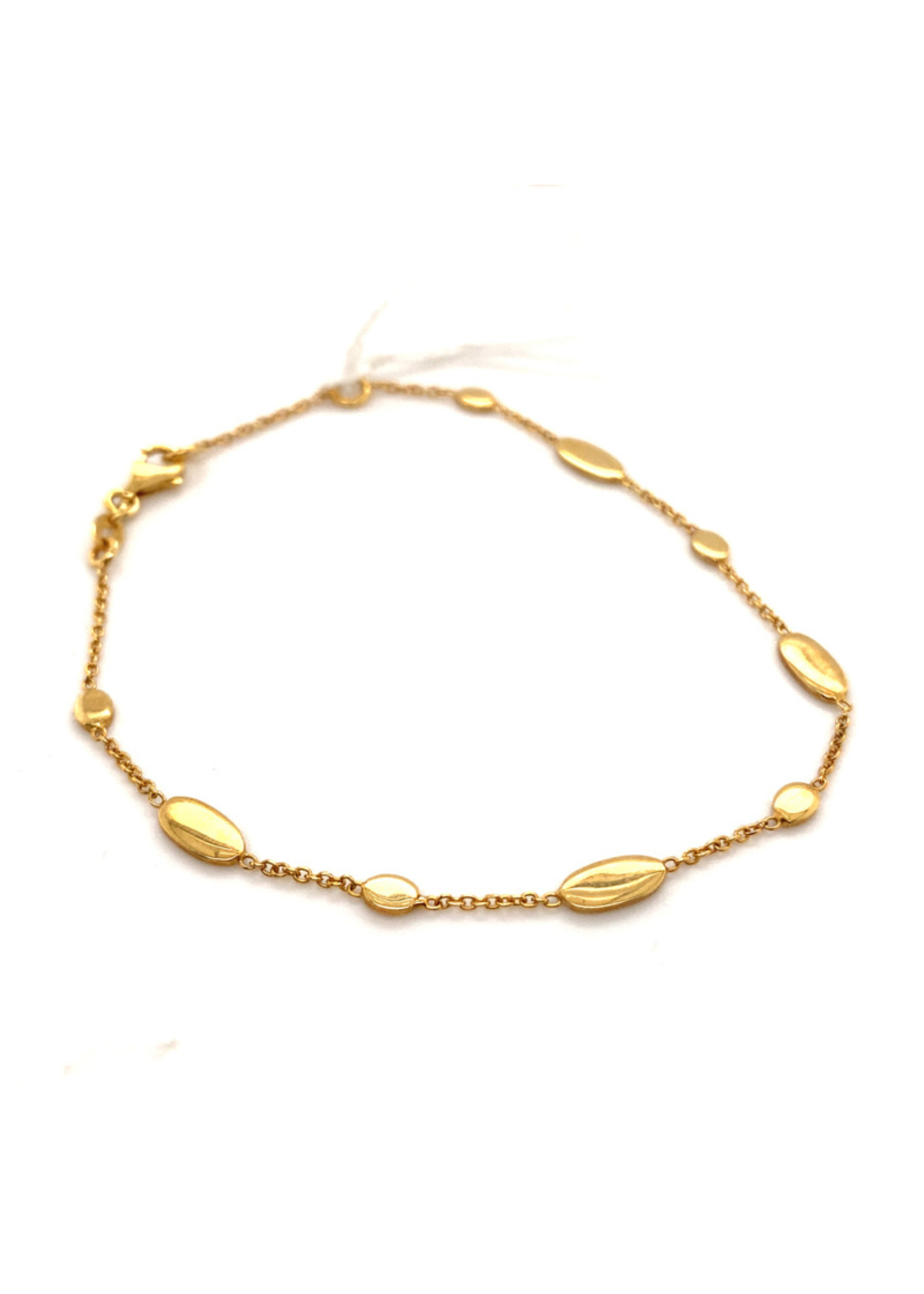 Vintage & Occasion Geelgouden fijne armband met gouden ovale plaatjes