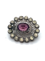 Vintage & Occasion Occasion ovale zilveren broche met een paarse steen