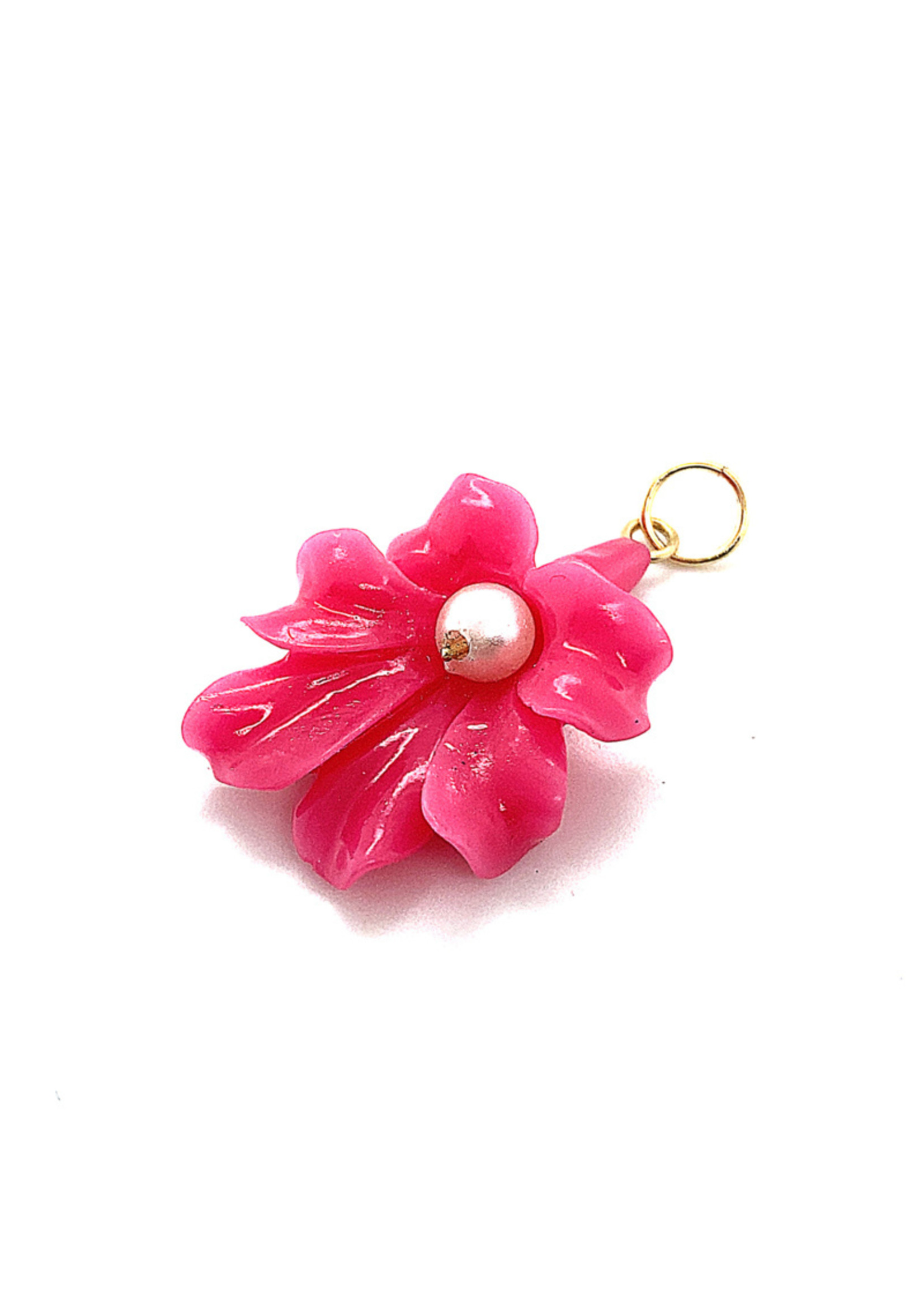 Vintage & Occasion Orchidee hanger fuchsia met parel en 14K geelgoud