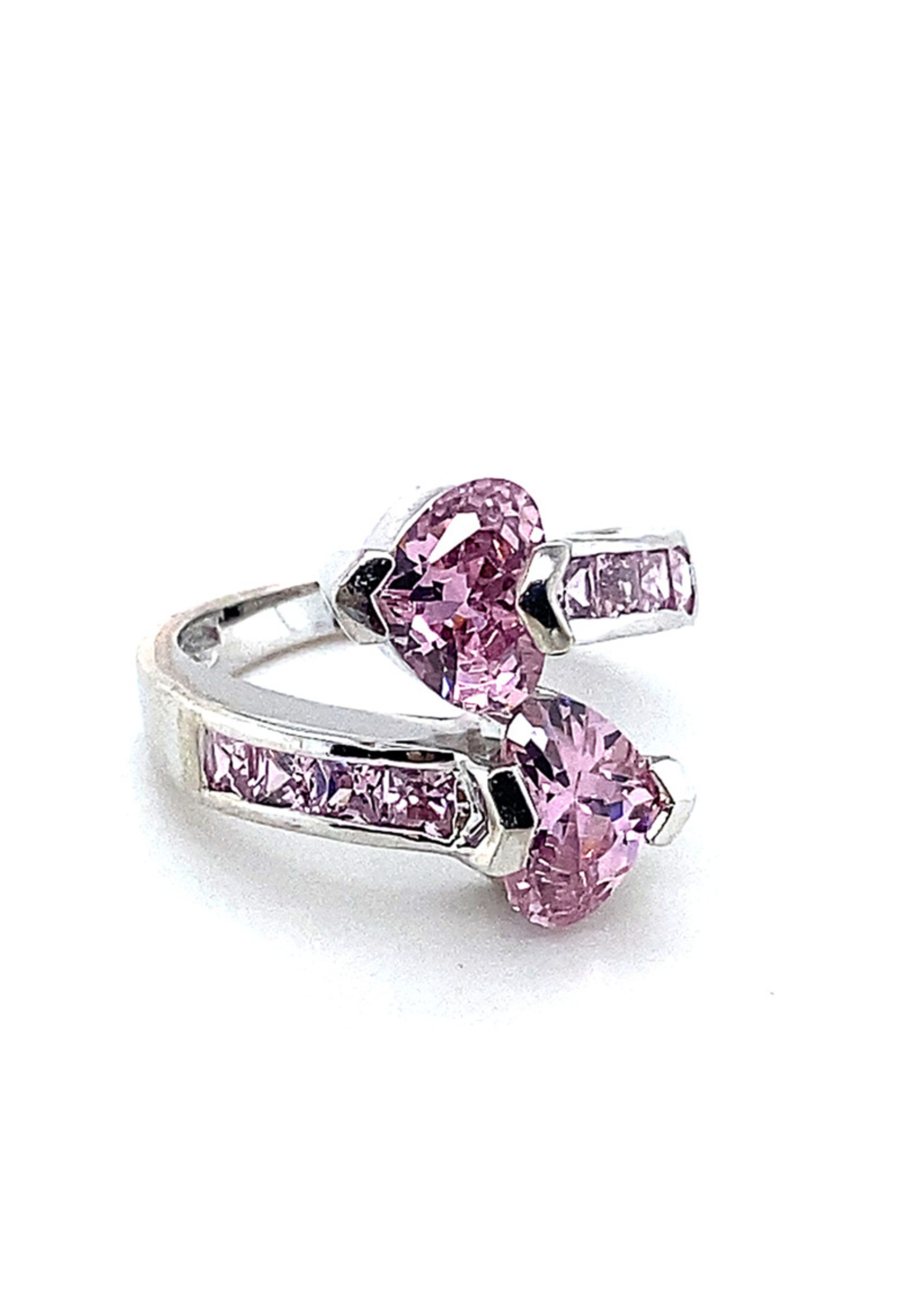 Vintage & Occasion Nieuwe zilveren ring met 2 roze hart zirkonia's