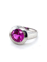 Vintage & Occasion Zilveren ring met grote roze zirkonia steen