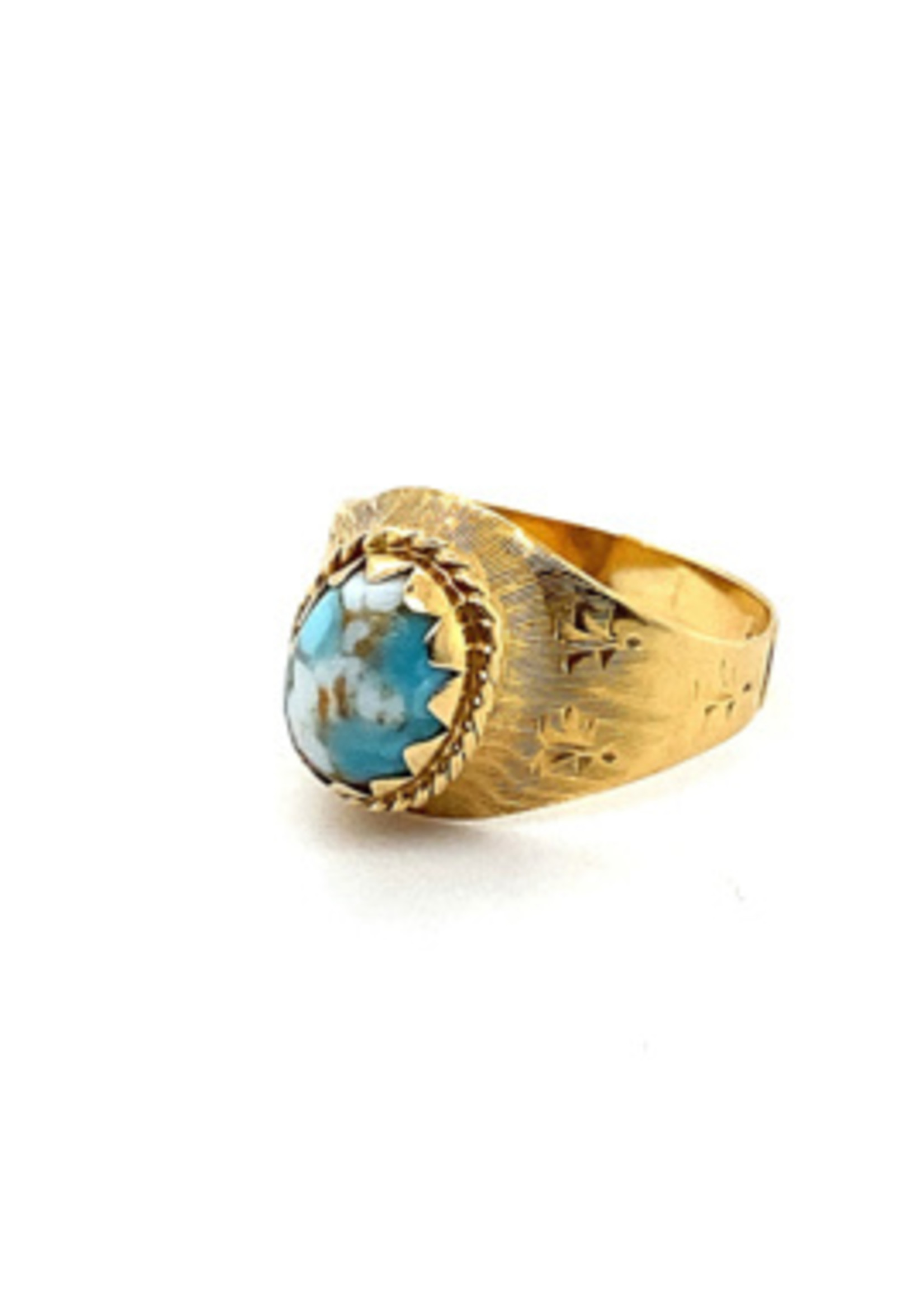 Vintage & Occasion Occasion gouden toelopende ring met turkoois gesteente