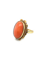 Vintage & Occasion Occasion gouden ring met rood oranje bloedkoraal