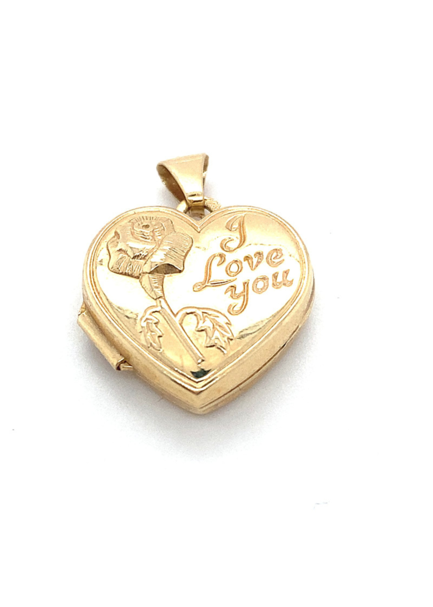 Vintage & Occasion Occasion hartjes medaillon hanger met roos en 'I love you'