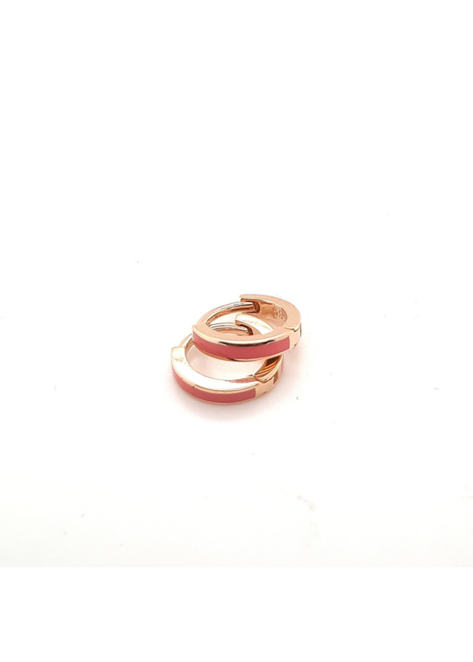 Vintage & Occasion Gouden 14 k kindercreolen met roze lak