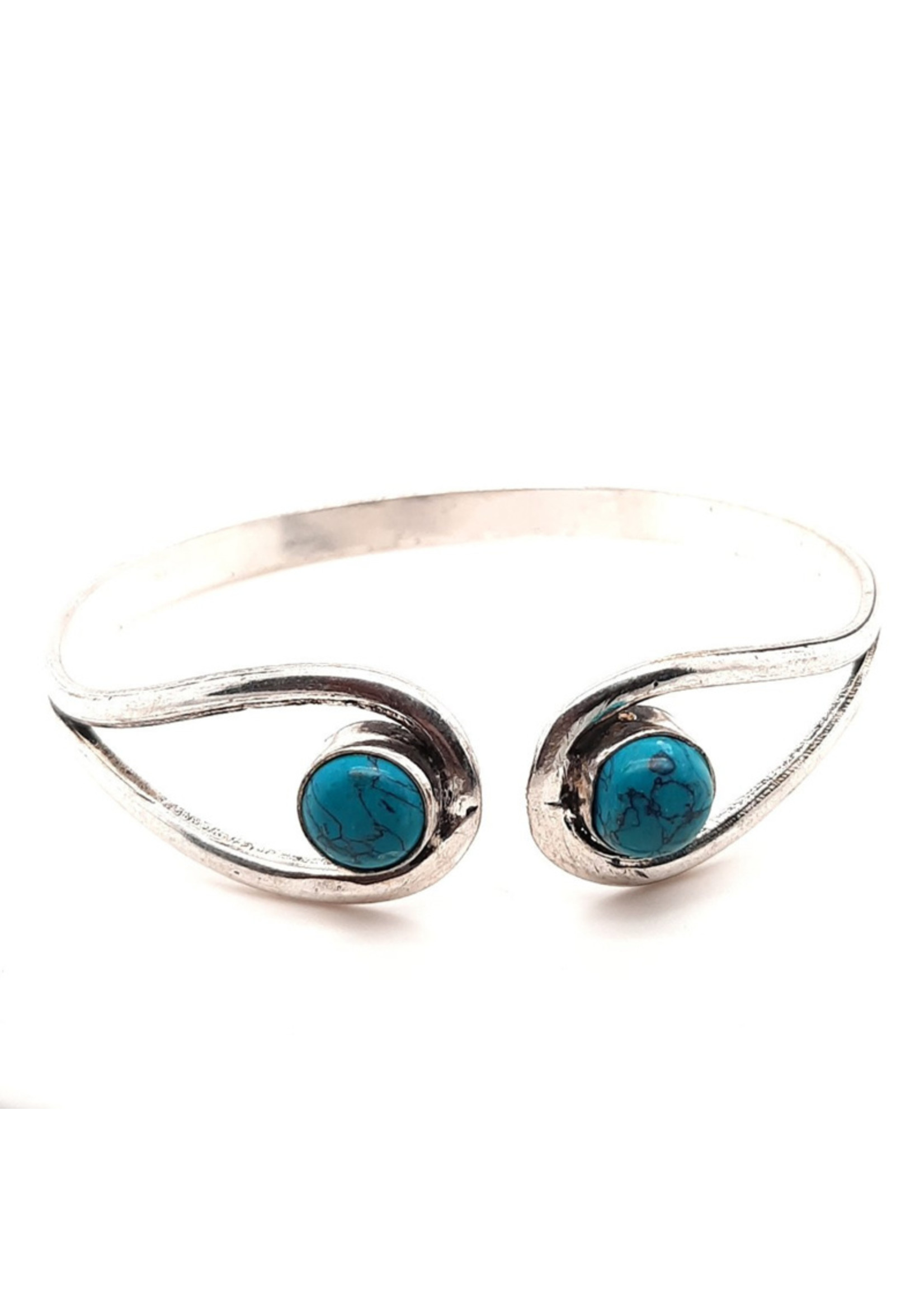 Vintage & Occasion Occasion zilveren bangle met 2 turkoois