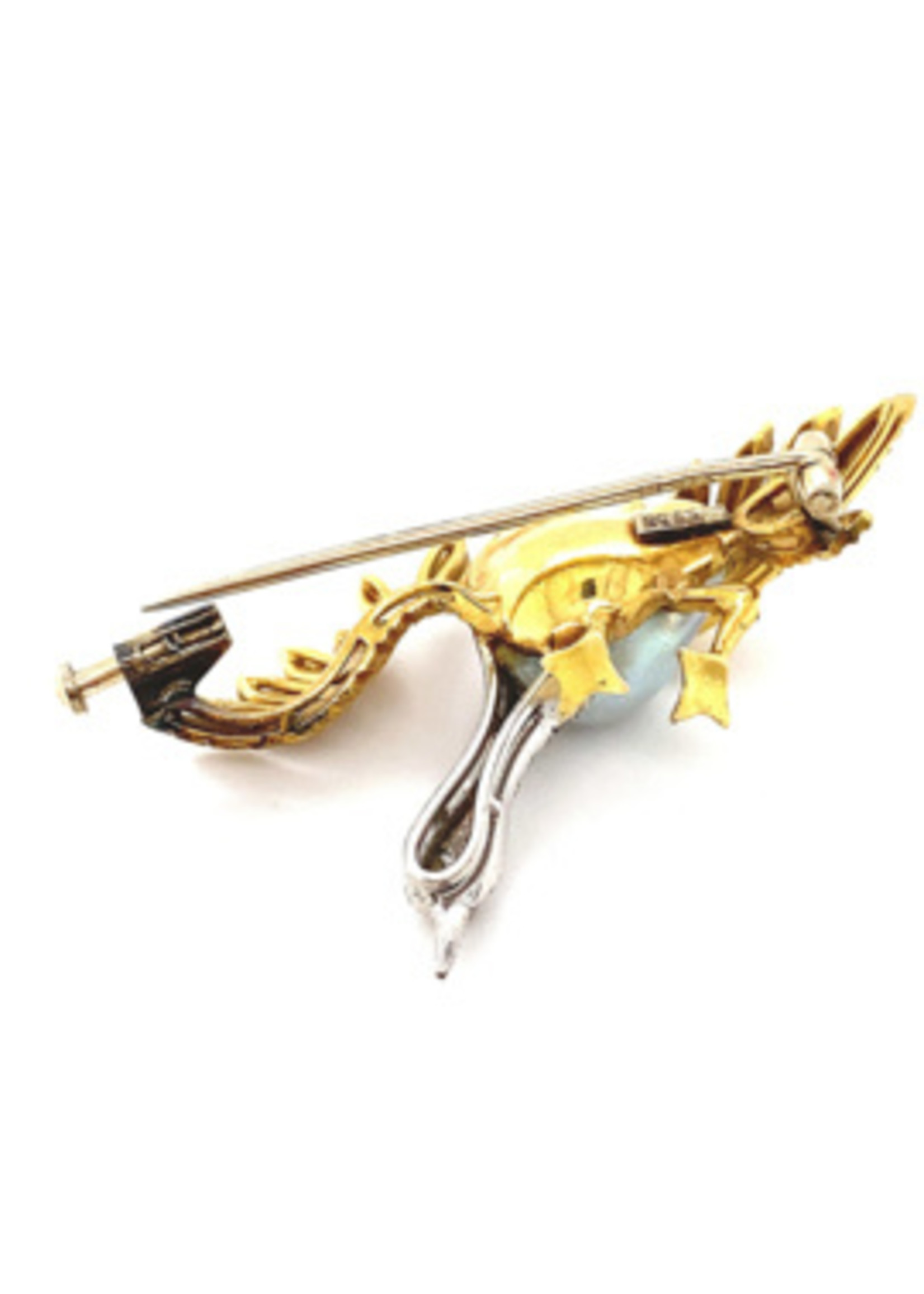 Vintage & Occasion Occasion 18K gouden vogel broche met Zuidzee parel en diamant