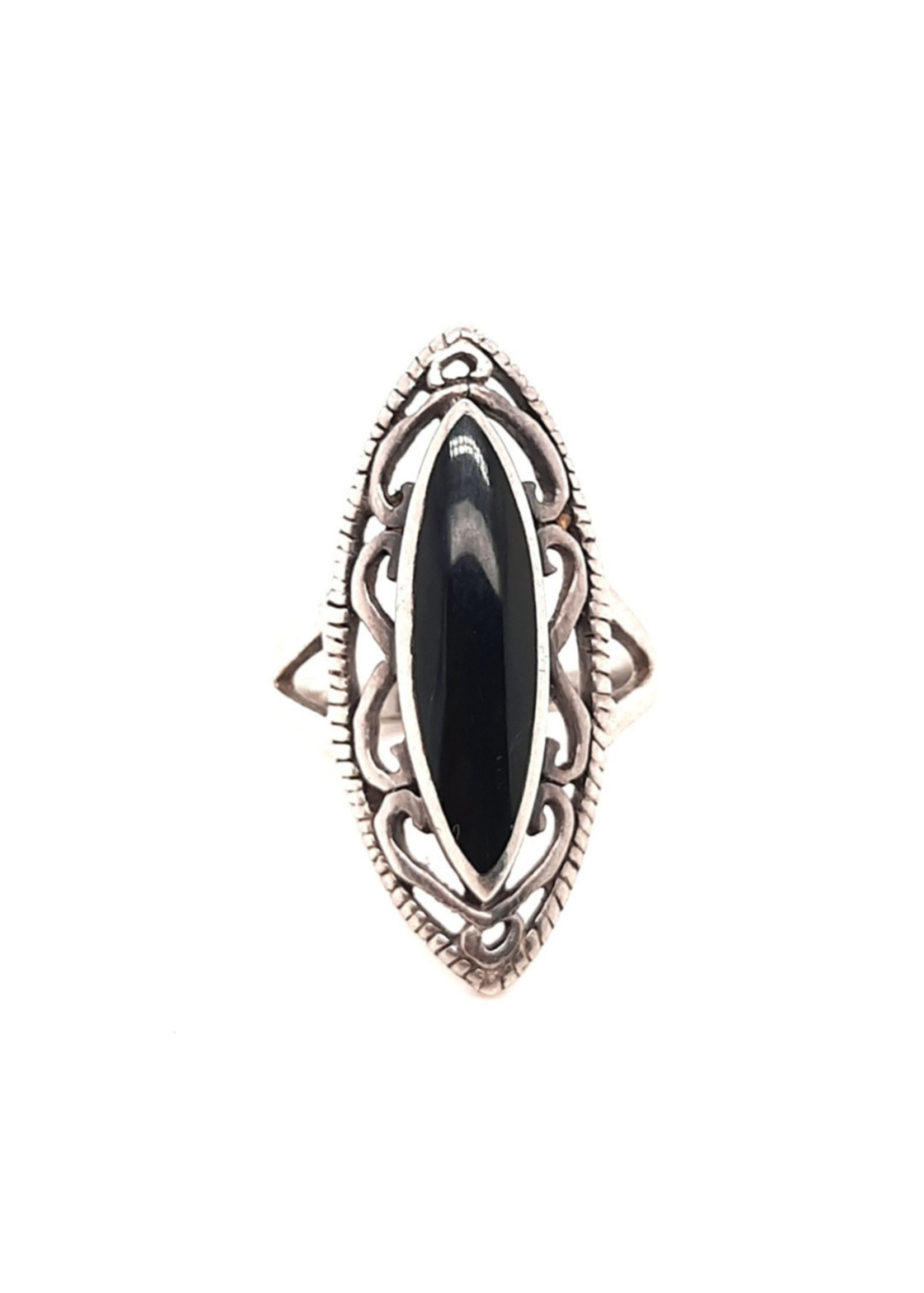 Vintage & Occasion Occasion zilveren ring met markiesvormige onyx