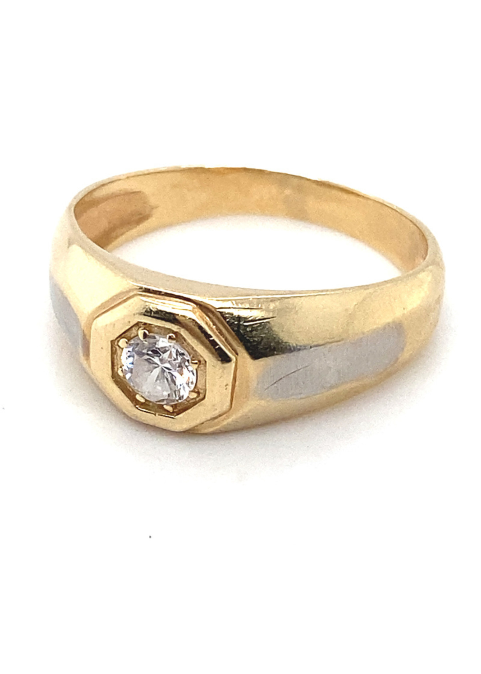 Vintage & Occasion Occasion bicolor herenring met zirkonia in zeshoekig kader - maat 20