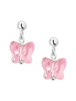 Vintage & Occasion Zilveren oorhangers vlinder met roze strass