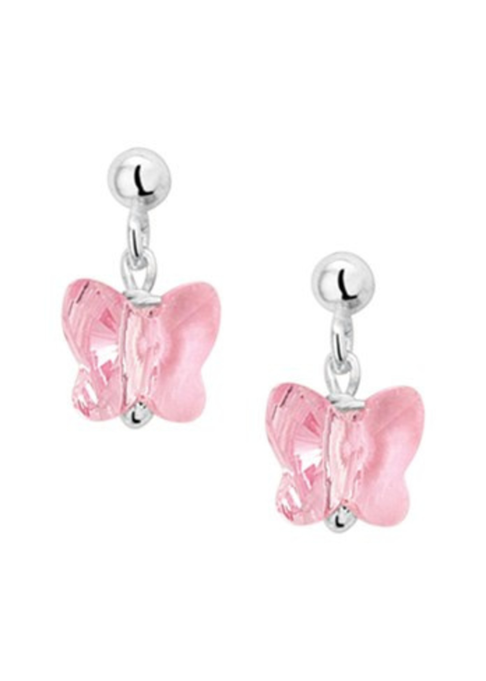 Vintage & Occasion Zilveren oorhangers vlinder met roze strass