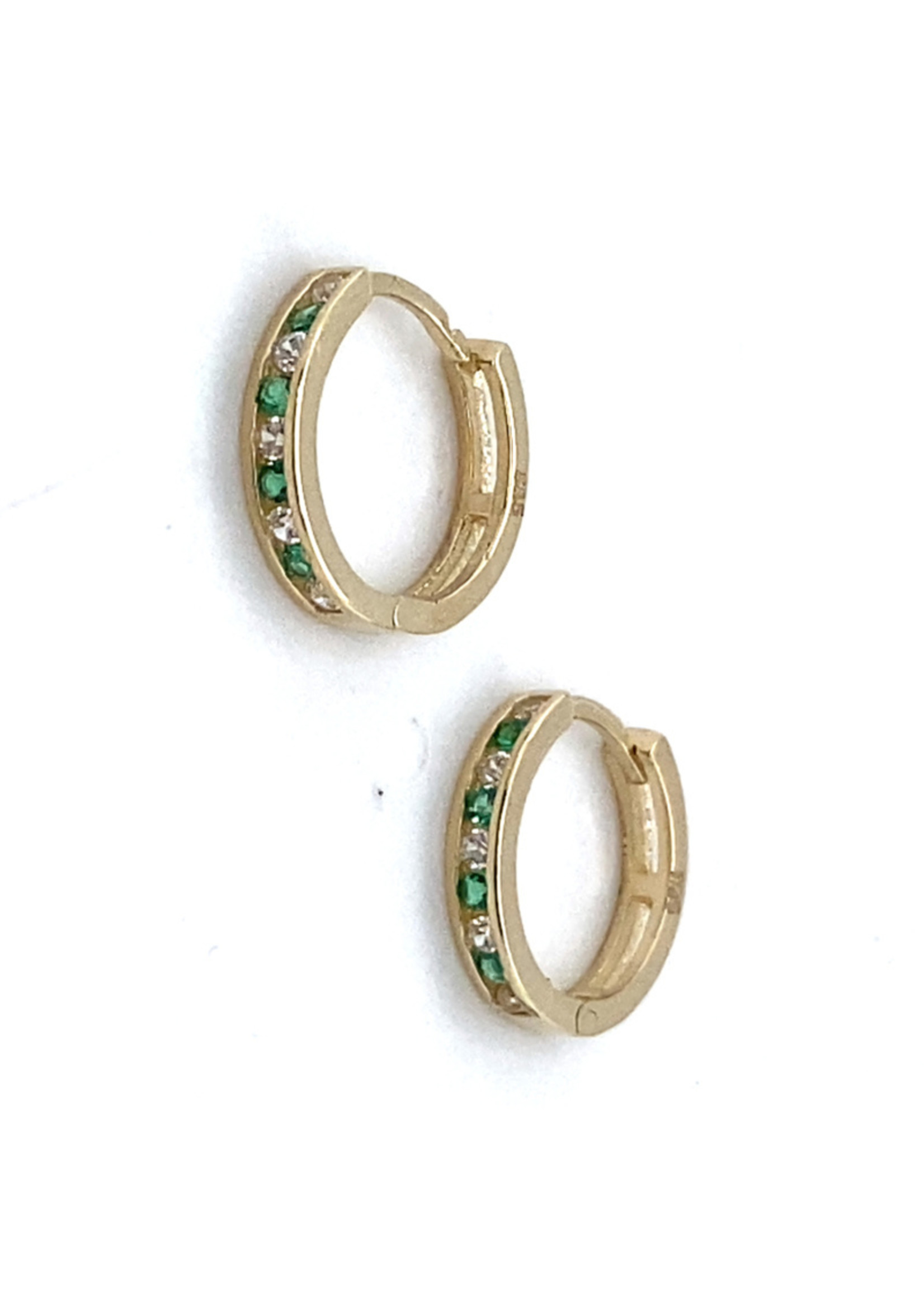 Vintage & Occasion Geelgouden  14k klapcreolen met groene en witte zirkonia's